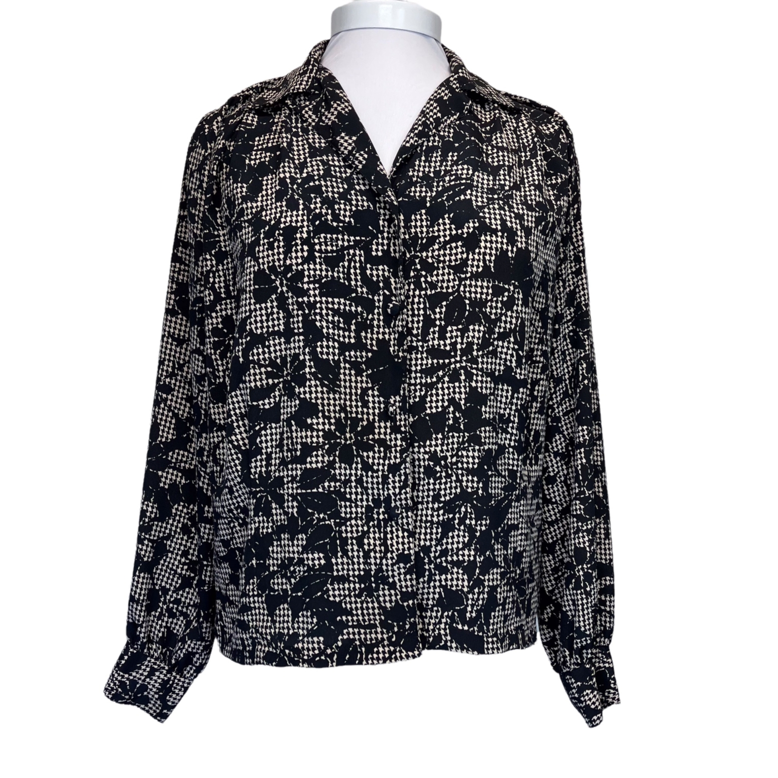 Oscar de la Renta Vintage Button Down Long Sleeve Blouse Size Large Black