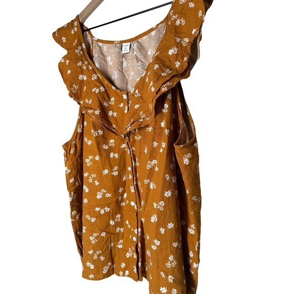 Old Navy XXL Rust Floral Ruffle Button Front Cotton Sleeveless Top