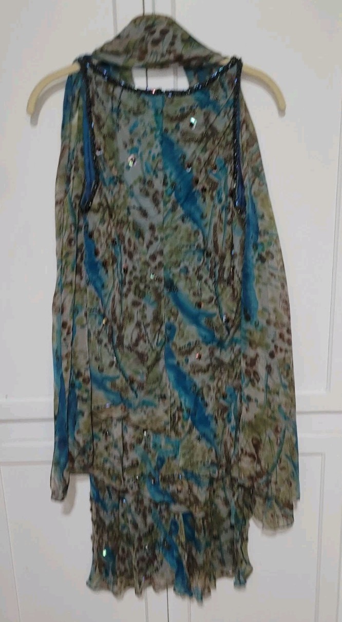 Victoria Royal 100% Silk Sequin Rhinestone Flutter Dress, Sz 6, W/Matching Wrap