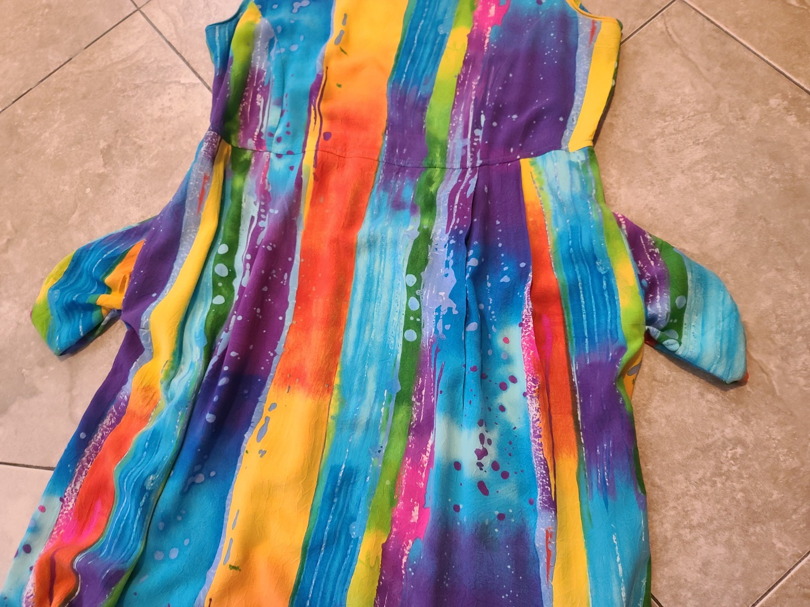 VTG Jams World Rayon Rainbow « Waterfall » Midi Summer Dress Women&rsquo;s M Pockets!
