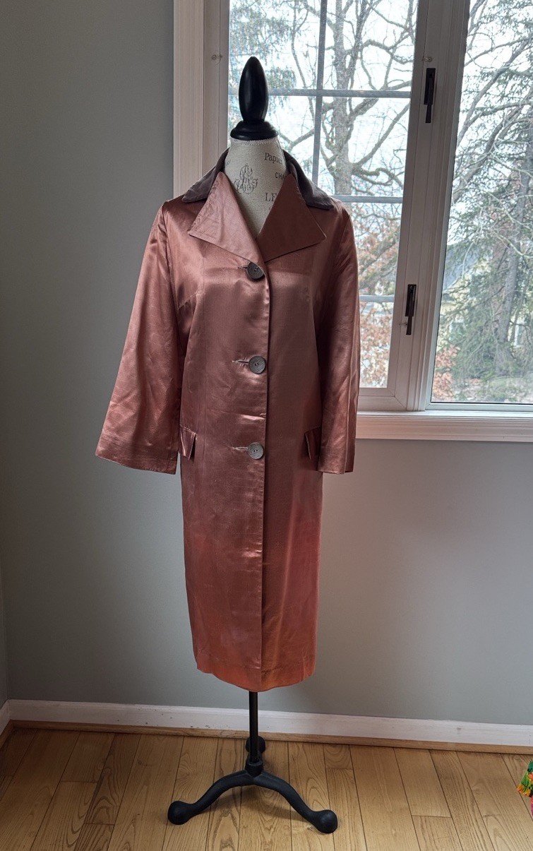 Mainstreet Vintage 50/60’s Copper Satin Weather Proof Trench Coat Velvet Collar