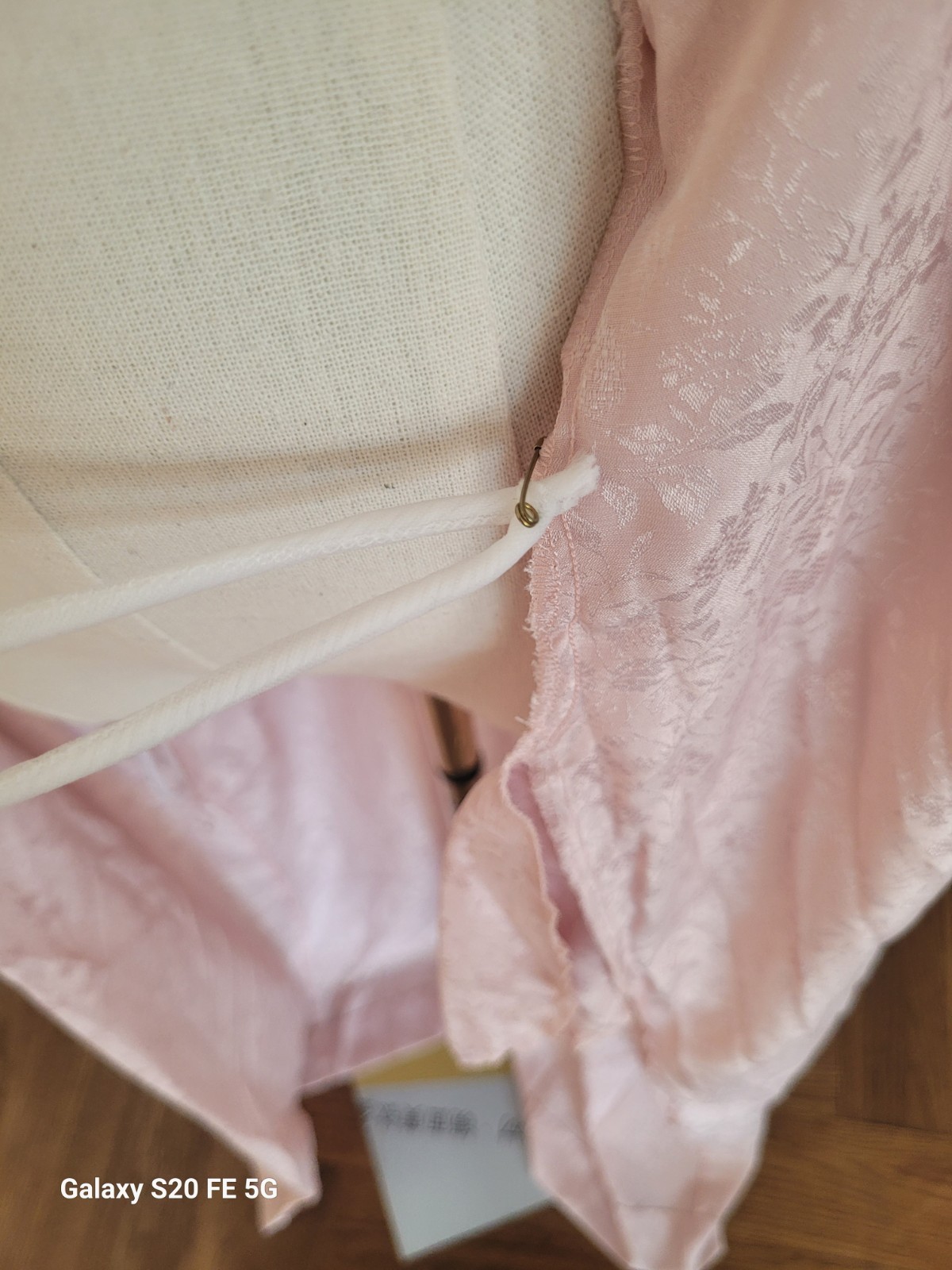 vtg 1980s NWT Christian Dior Pink Satin Feel Jacquard Robe with Lace Details
