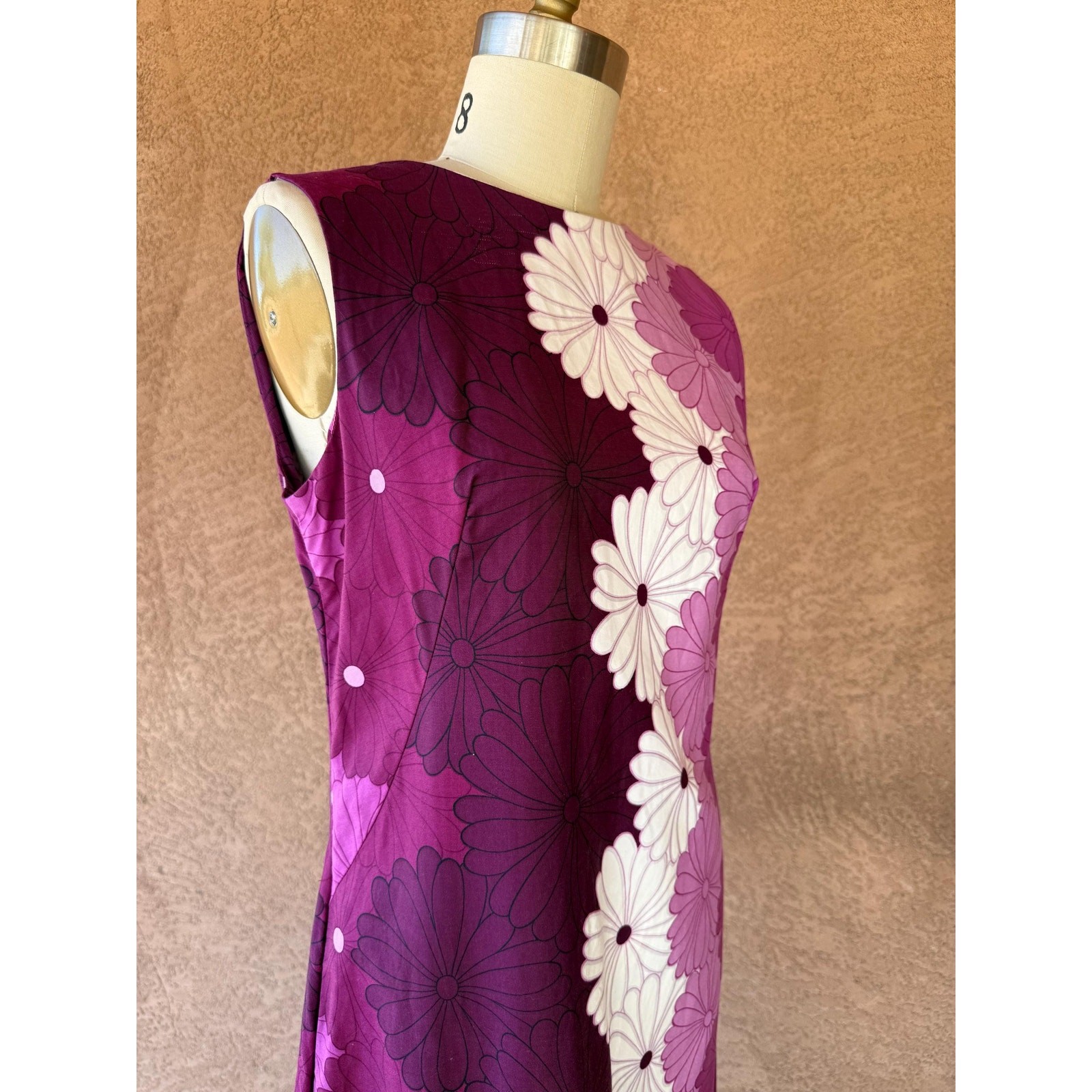 Vintage 1960s–70s Lauhala Hawaiian Maxi Dress Made in Hawaii Purple Floral Mod
