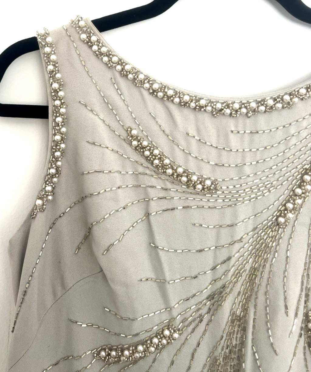 1950s Fully Beaded Shift/Sheath Dress Art Deco Motif Bugle Beads Pearls Lined S