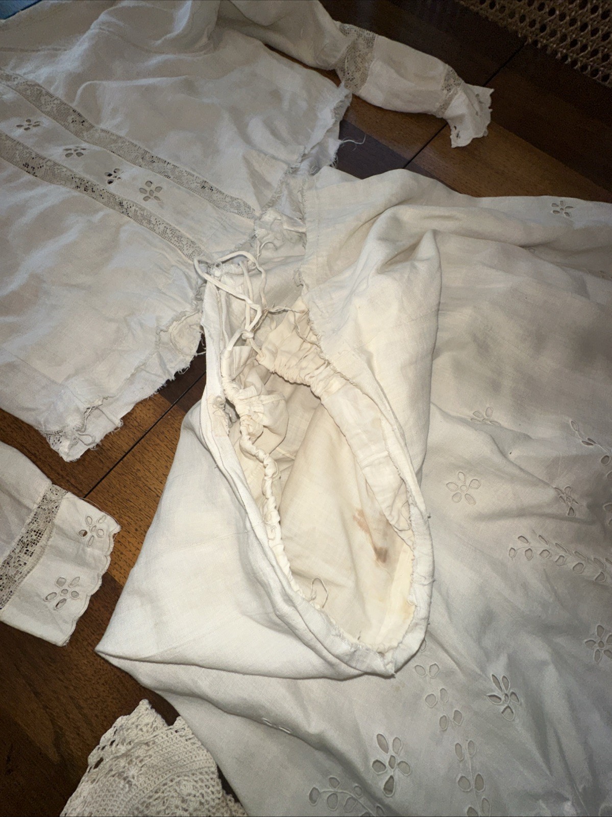 Antique Edwardian Tea Lawn Skirt Top Petticoat Gloves Embroidered Cream Linen
