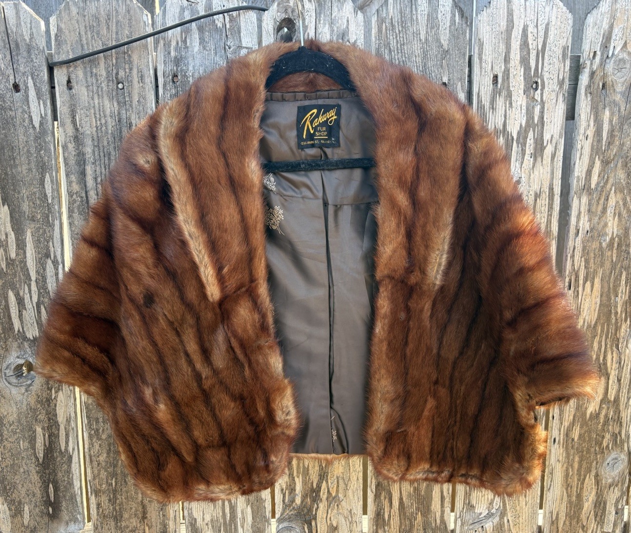 VTG 40s 50s REAL STRIPED MINK RAHWAY FUR STOLE WRAP AROUND SHAWL CAPE BOLERO