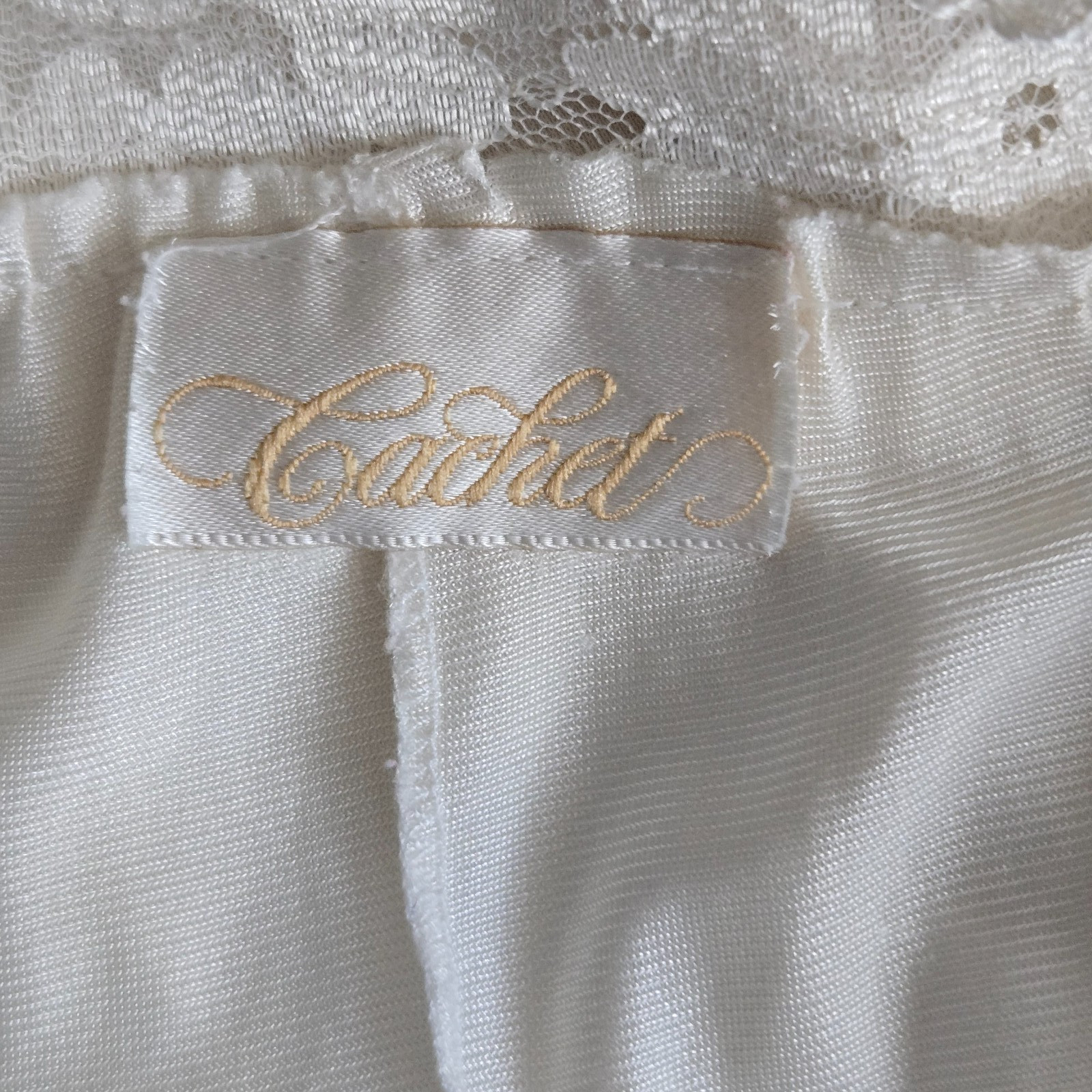 Cachet Sears Nightgown Womens Medium Ivory Lace Trim Nylon Slip USA Vintage