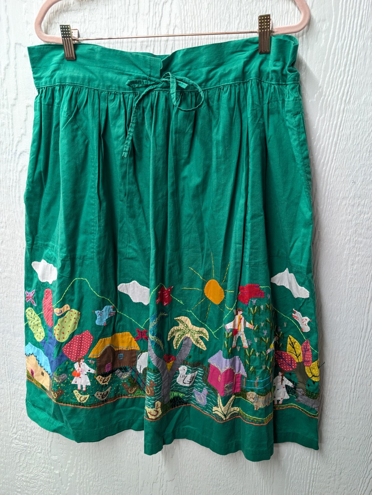 Vtg Cuyamuna Handmade 100% Cotton Folk Art Guatemala Embroidered Skirt Small