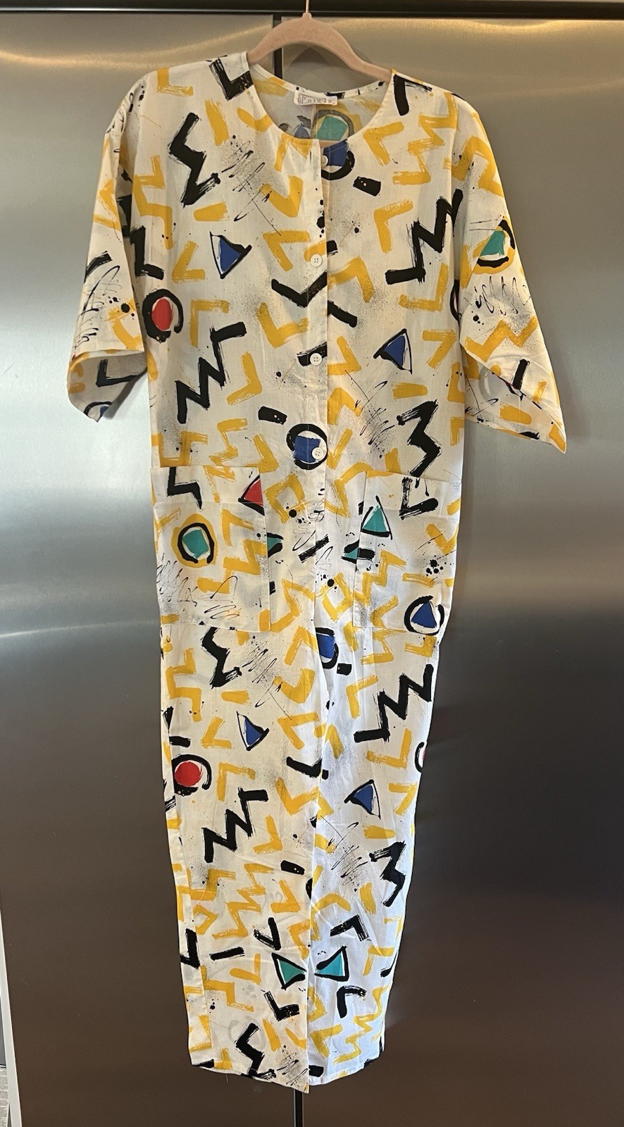 VTG 1980s Clovis Ruffin Boutique Paint Splatter Abstract Jumpsuit P/S New Wave