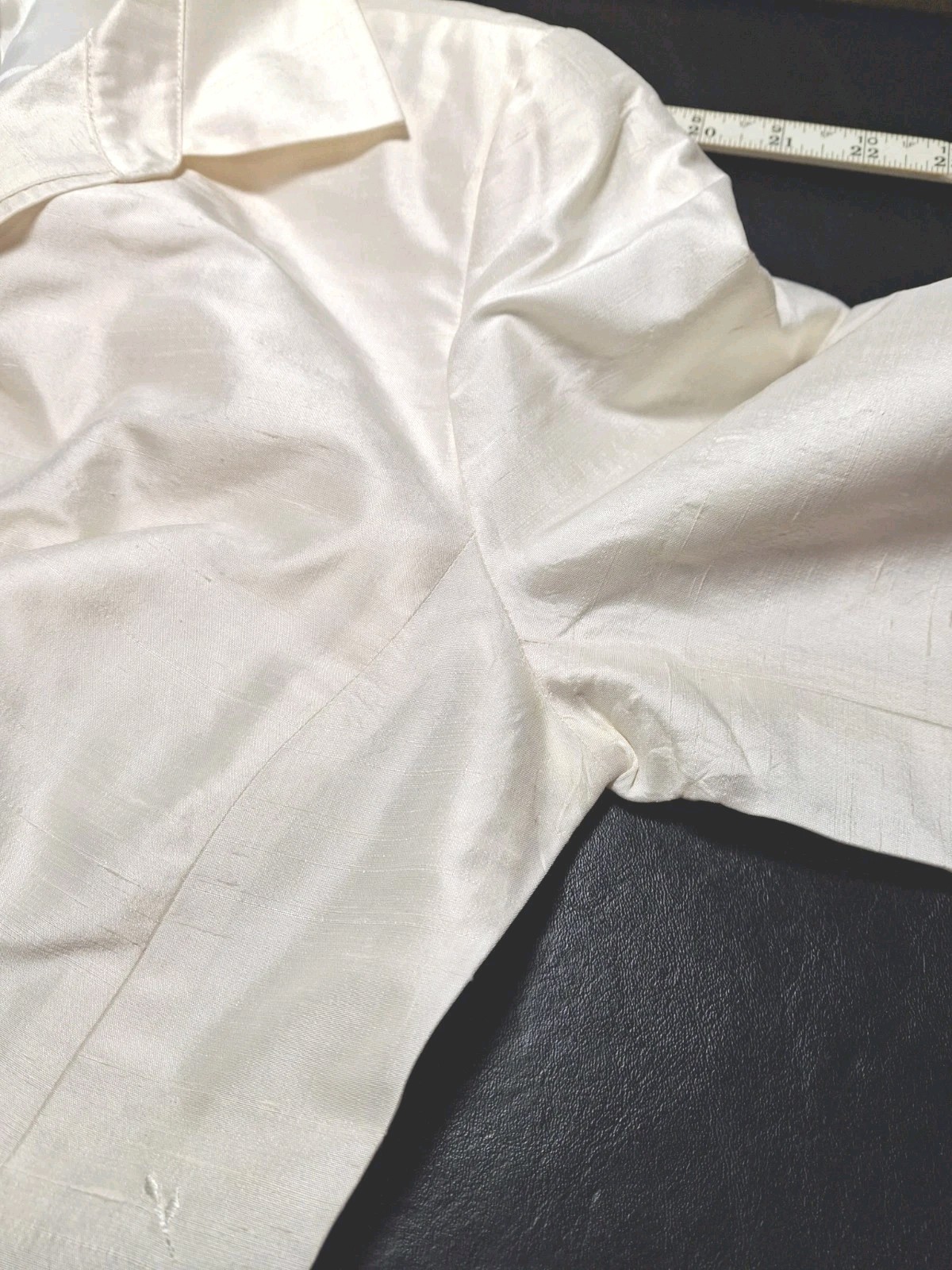 VTG Cachet Ivory 100% Silk Embroidered Evening Jacket Sz 12 Zip Front 3/4 Sleeve