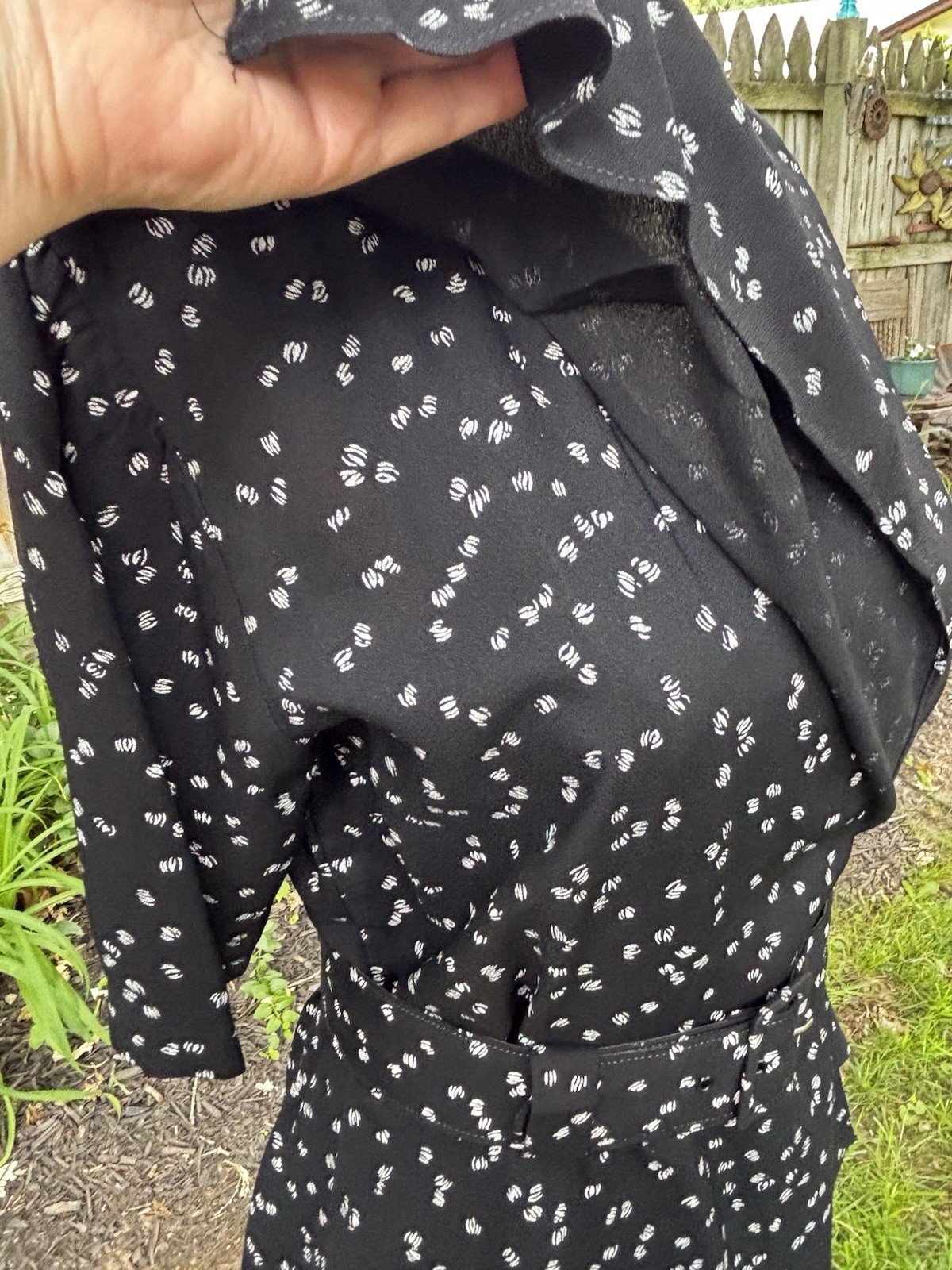 VTG Black Dress OOPS CALIFORNIA 80s does 40s Peplum Belt Sz 7/8 36x28x36&Prime;