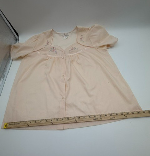 Vintage Barbizon Cotton Bed Jacket Light Peach Women&rsquo;s sz L Embroidered Flowers