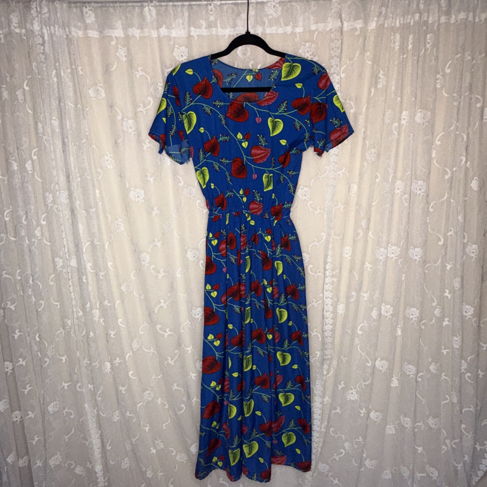 VTG Handmade Floral Print Opaque Shift Dress Size Small/Medium Needs Repair AsIs