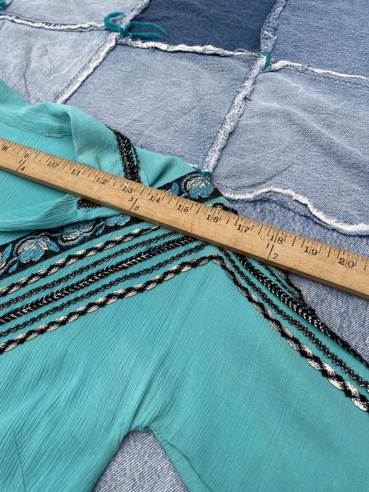 Vintage 1950s Western Patio Fiesta Dress Ric Rac Crinkle Cotton Ranchwear 34/36W