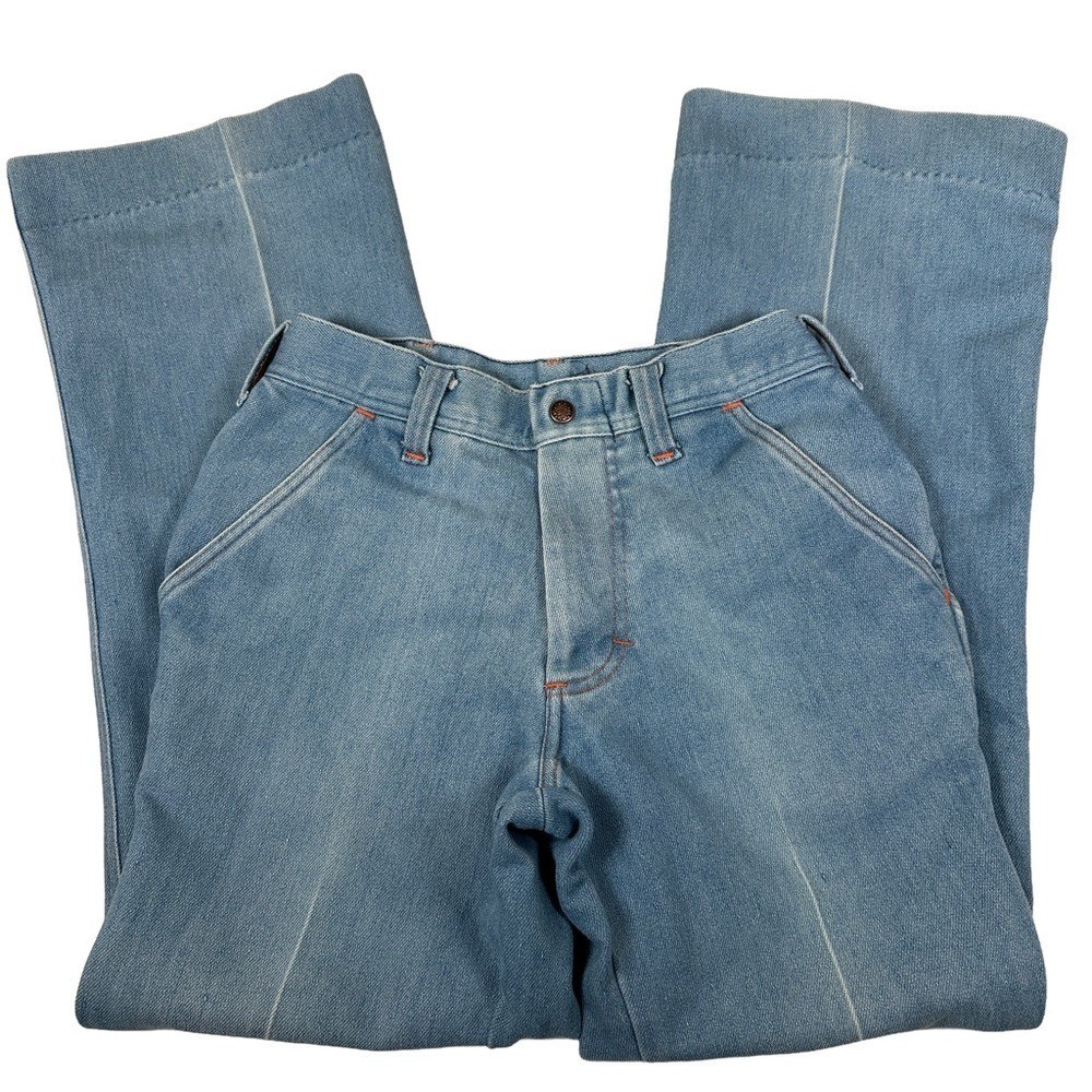 Vintage 70s Light Blue Jeans wide leg flare bell distressed hippie disco retro