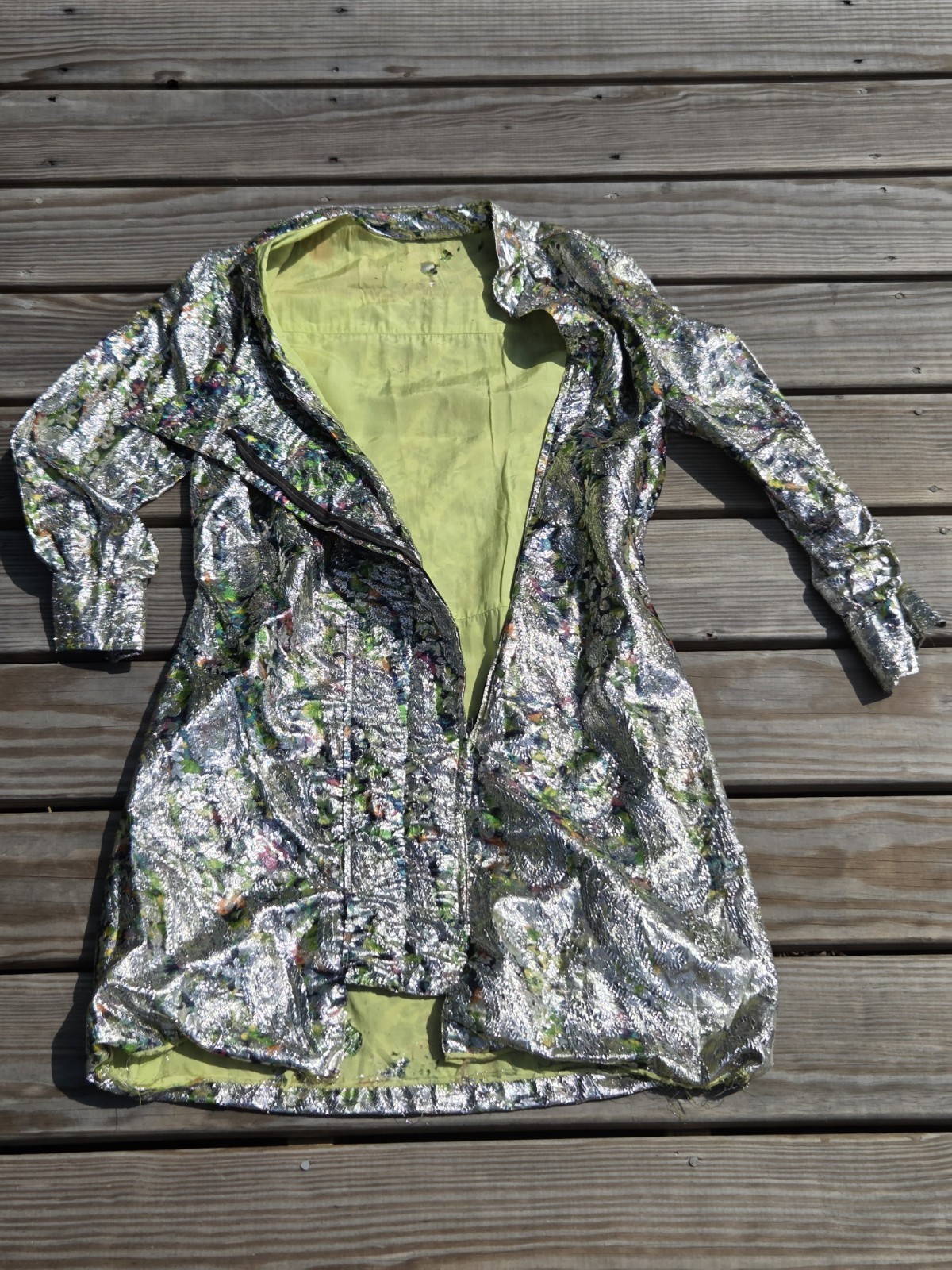 Vintage 1950 Silver Metallic Brocade Opera Coat Paisley Floral Lame Jacket As Is