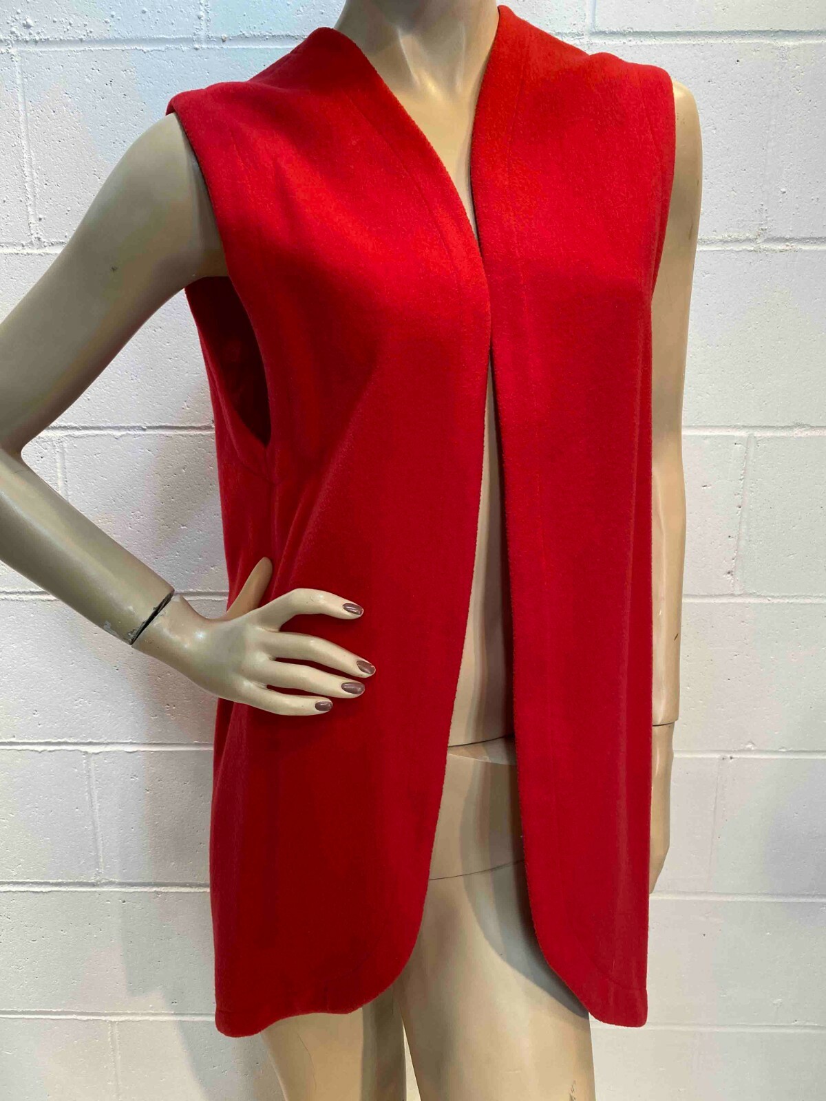 S/M Vtg 60s VEST Cashmere Wool Long USA Adde of California Red Swing Topper