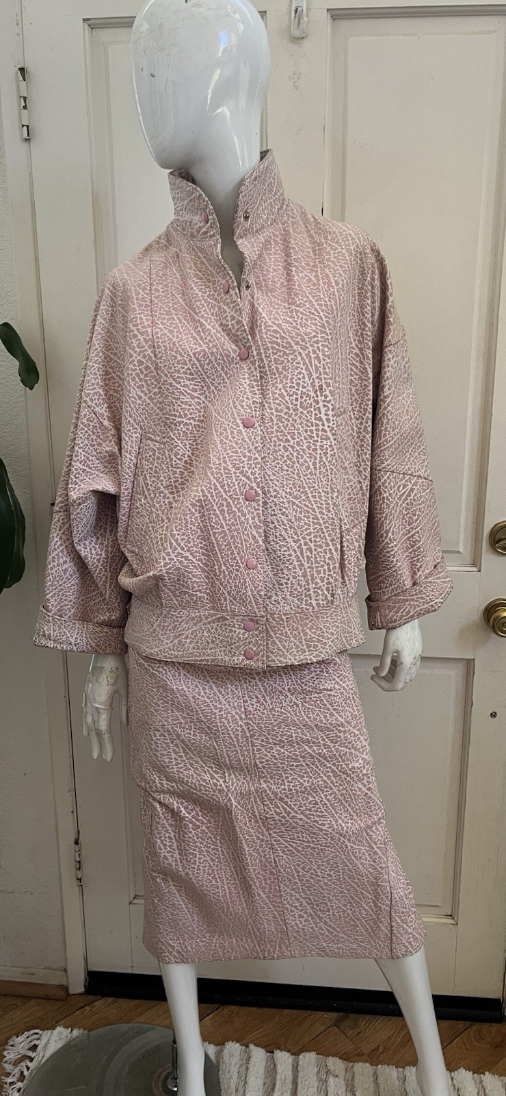 V.S.O.P. COGNAC VINTAGE &rsquo;80&rsquo;s Pink Leather GLAM ROCK Jacket/Skirt Set Sz M 9/10