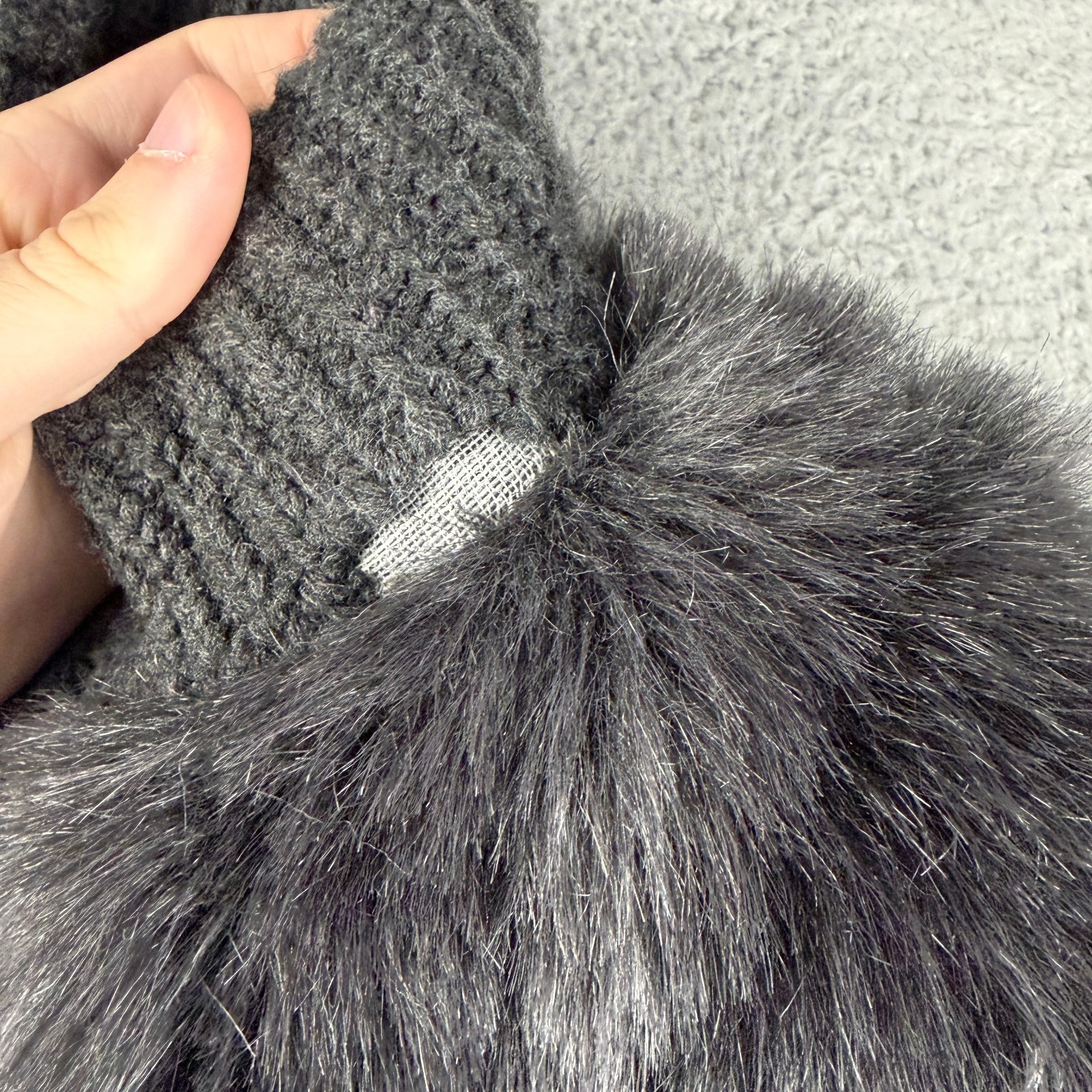 Vintage Jordache Gray Faux Fur Knit Sleeve Jacket Coat Women Modacrylic Acrylic