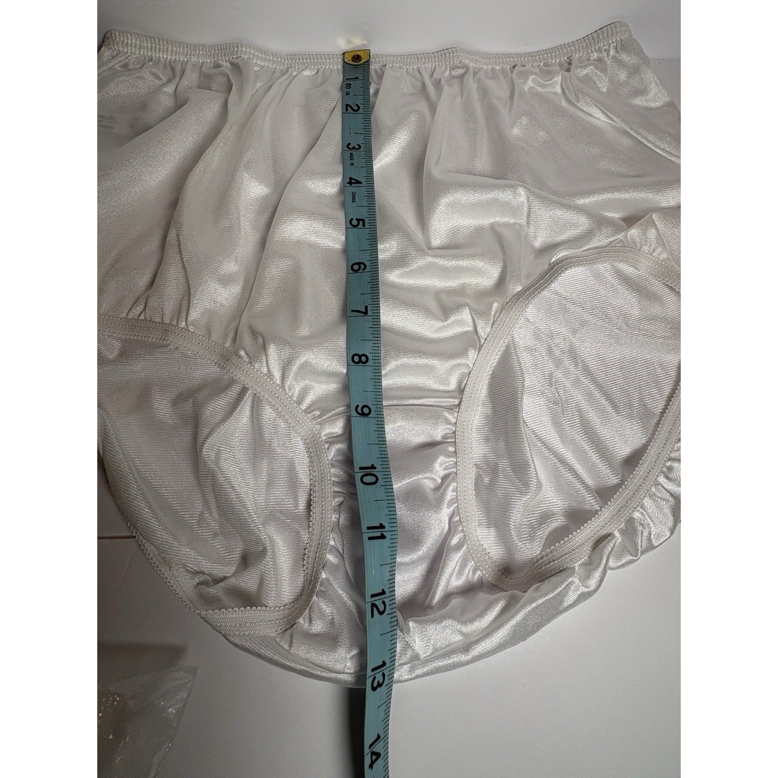3 SHINY White Satin 100% Nylon Full Brief Panty Sewn in Cotton Gusset #331 Sz 8
