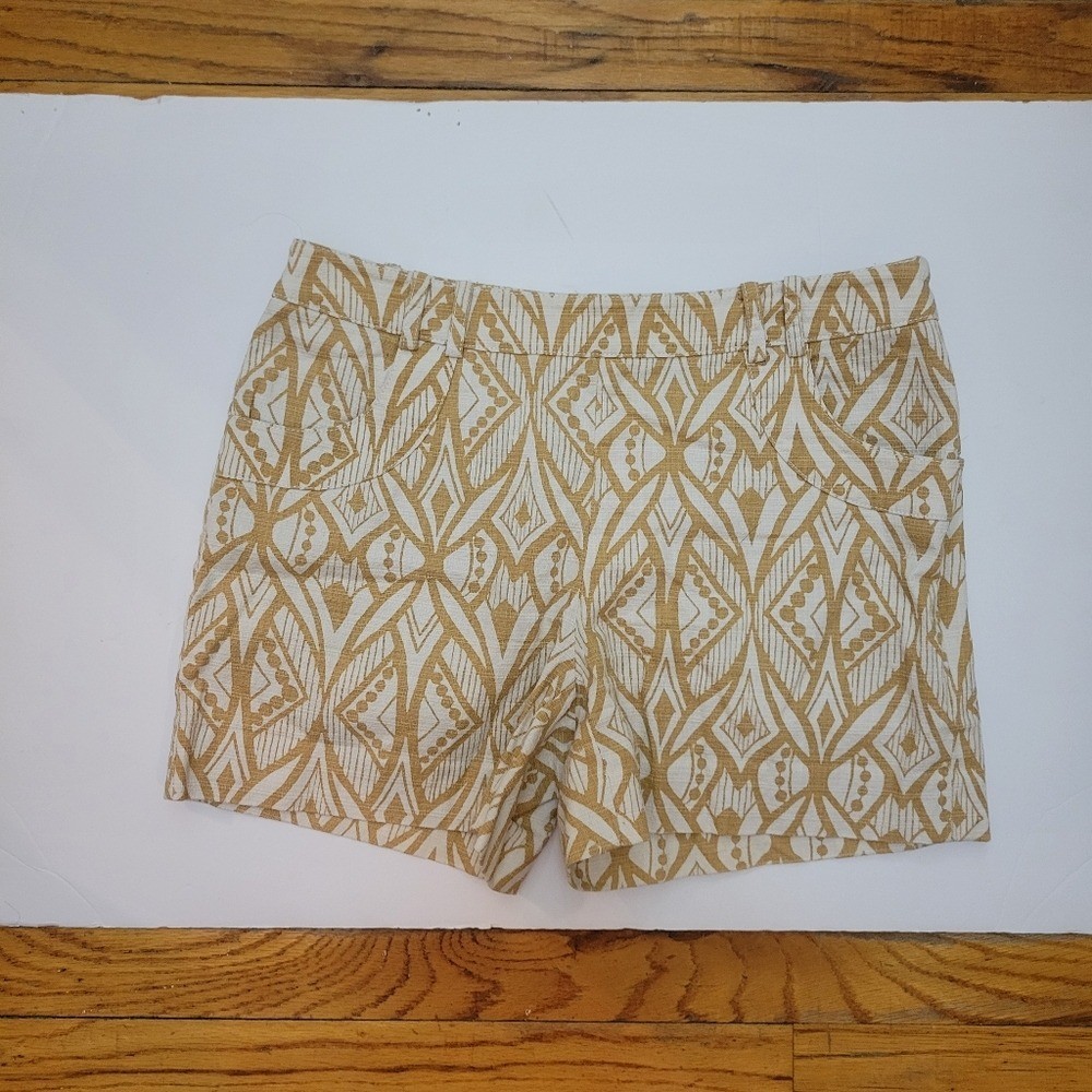 Anthropologie Elevenses Tiled Tide Shorts Mustard Yellow Tribal Boho
