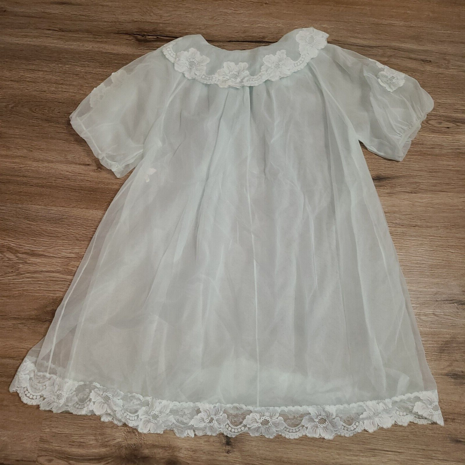 Vtg ShadowLine size S nylon lace Sleep dress Short Peignor blue