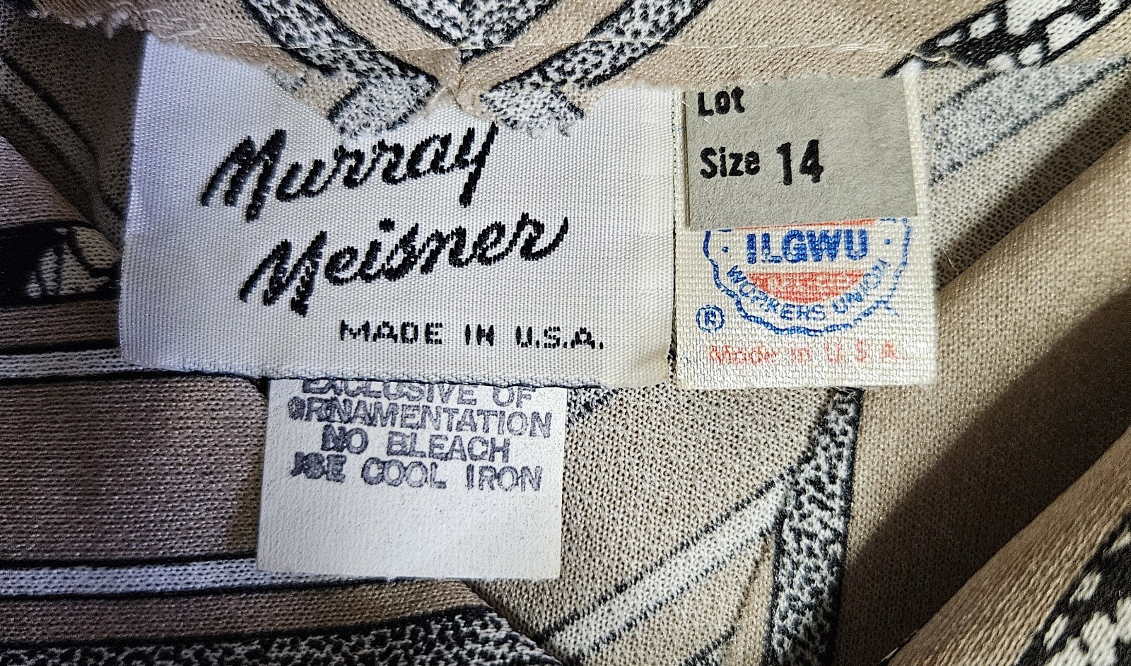 Murray Meisner Vintage Striped Dress Union Made Size 14 Beige Black White V-Neck