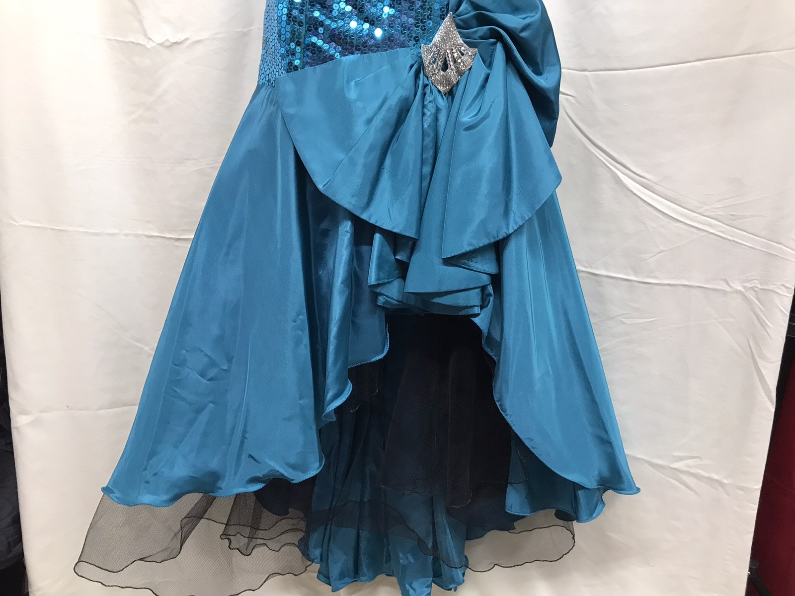 Vintage Nadine Teal Sequins One Shoulder Prom Party Formal Dress Gown Sz 11 USA