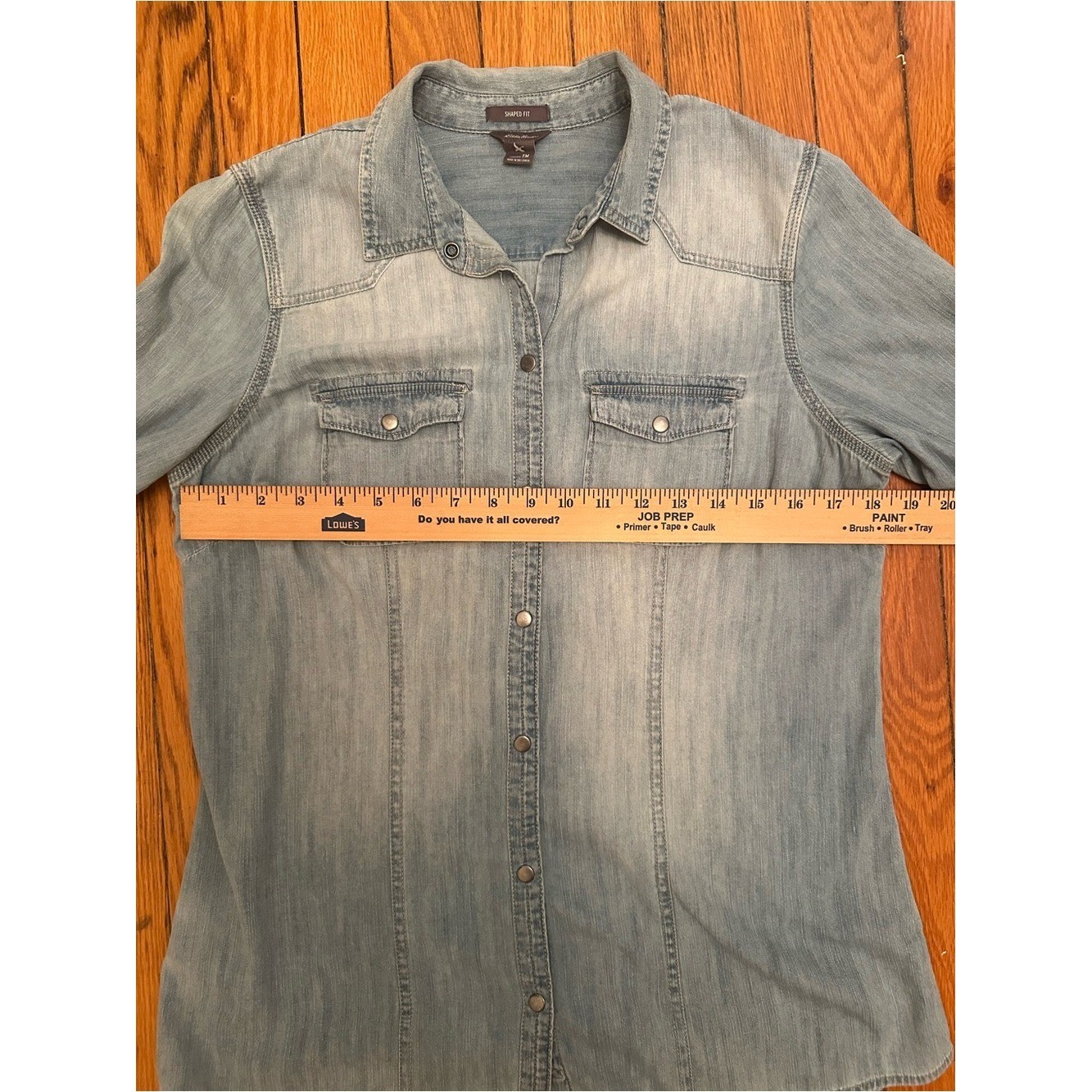 Eddie Bauer Shaped Fit Chambray Snap Button Shirt Women&rsquo;s Medium Tall Weste 1155