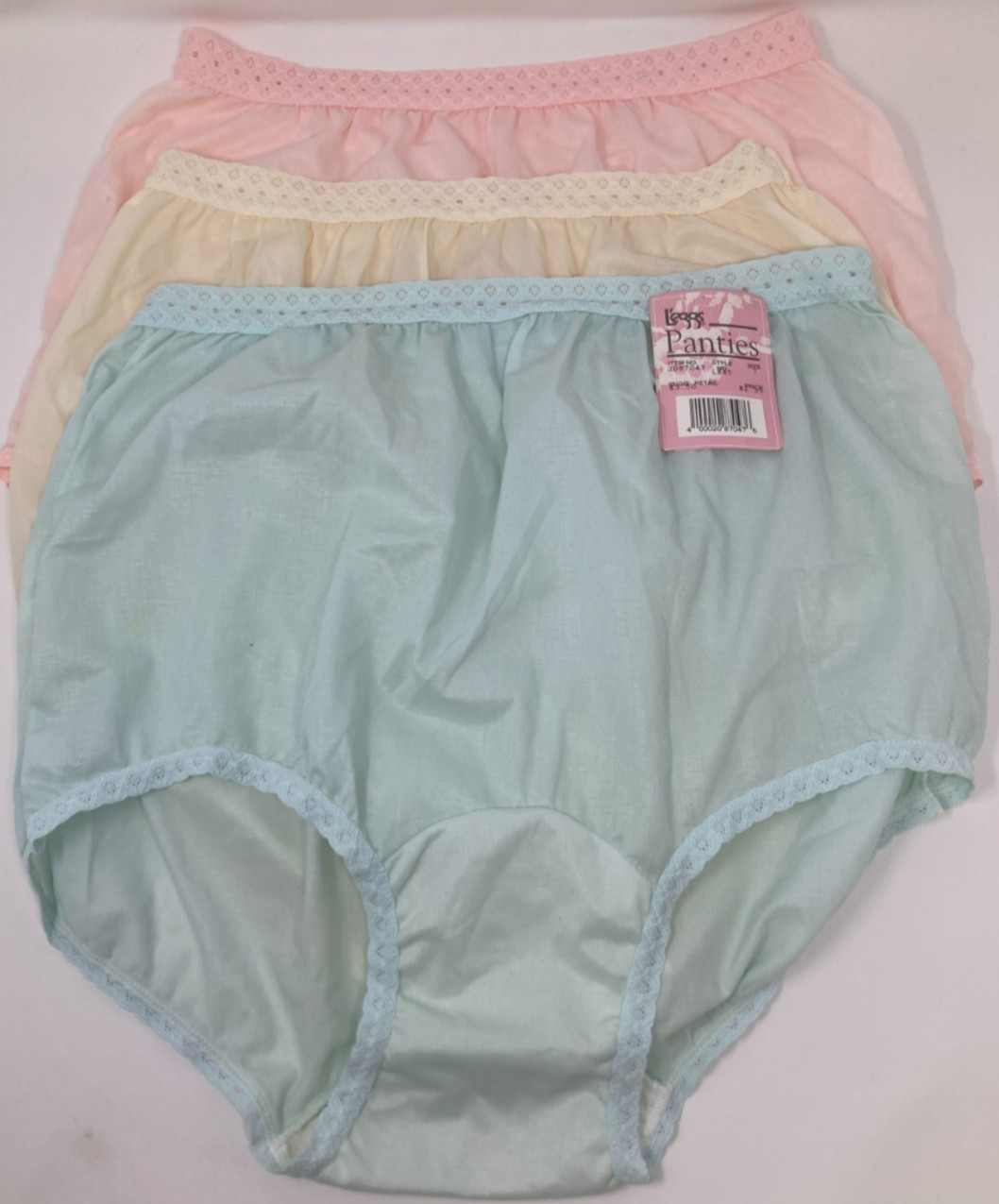 Vintage Leggs Granny Panties Sz 7 Pink Ivory Blue Nylon Briefs Silky USA Lot 3