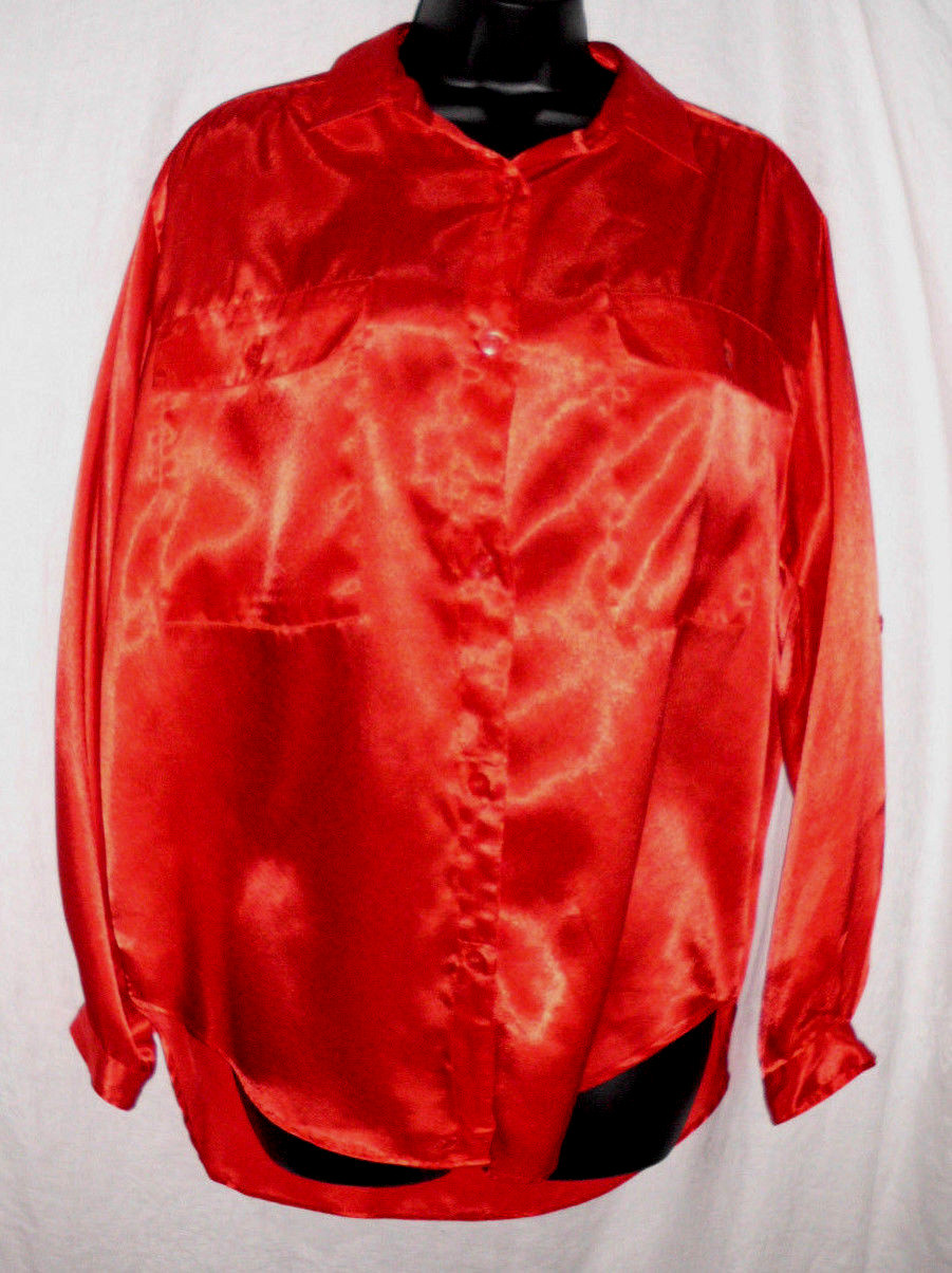 Vintage Partners by Mervyn&rsquo;s Western Blouse Size 12 Red Polyester Long Sleeves