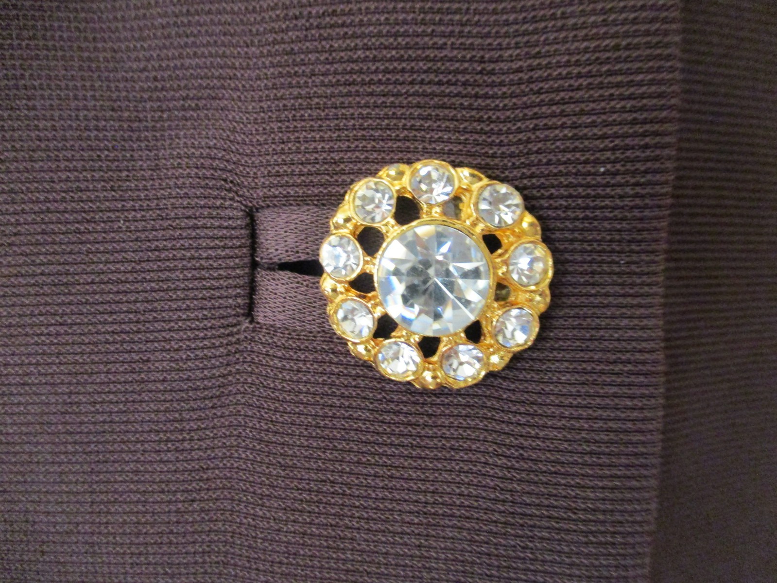 Vtg Heiser-Egan Evening Jacket M Women Brown Faille Satin Trim Crystal Buttons