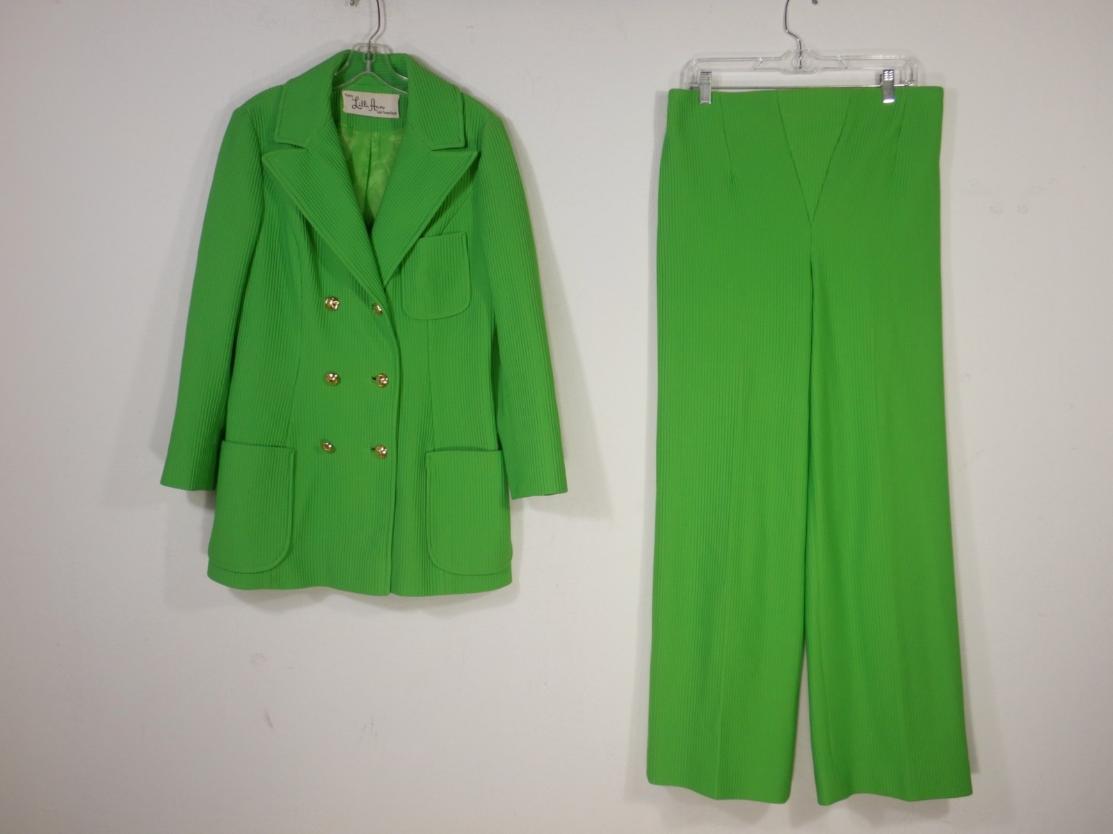 Vintage LILLI ANN Bright Green Two-Piece Pants Suit Jacket