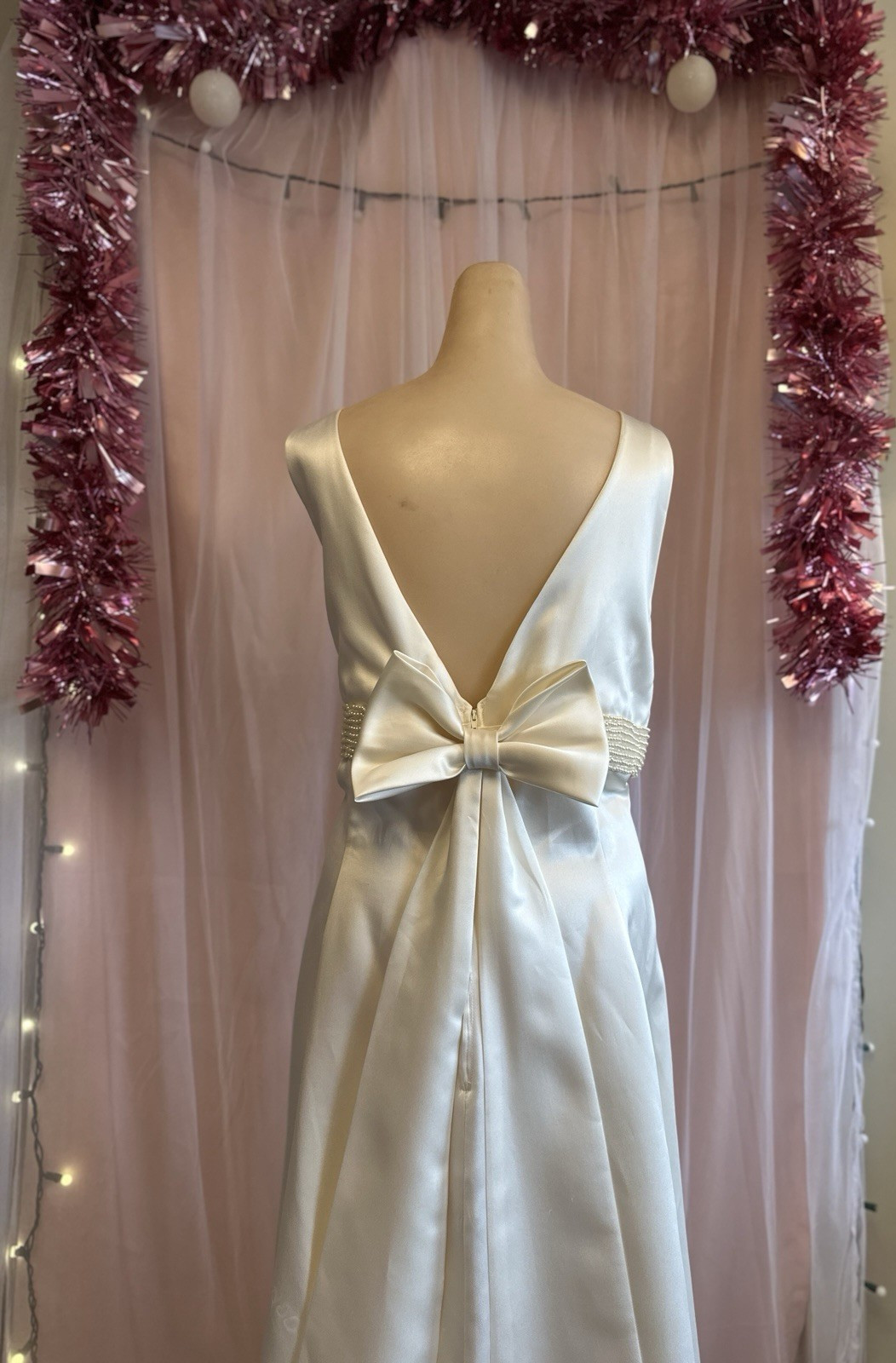 Vintage 90s Plus Size Evening Formal Dress Ivory Beaded Maxi Sleeveless 2X 3X