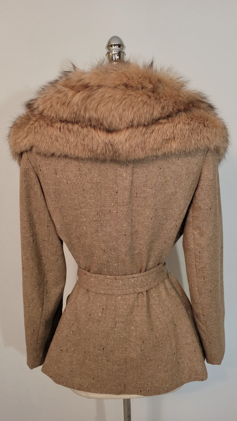 60s 70s LILLI ANN Wool Tweed Massive Fox Fur Collar Jacket M Medium