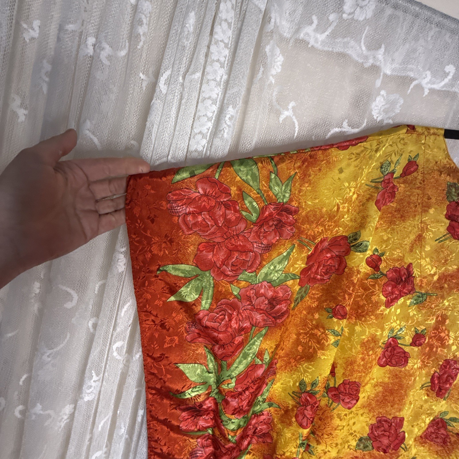 Vintage Simply Basic Multicolor Floral Jacquard One Size Pockets Muumuu Caftan