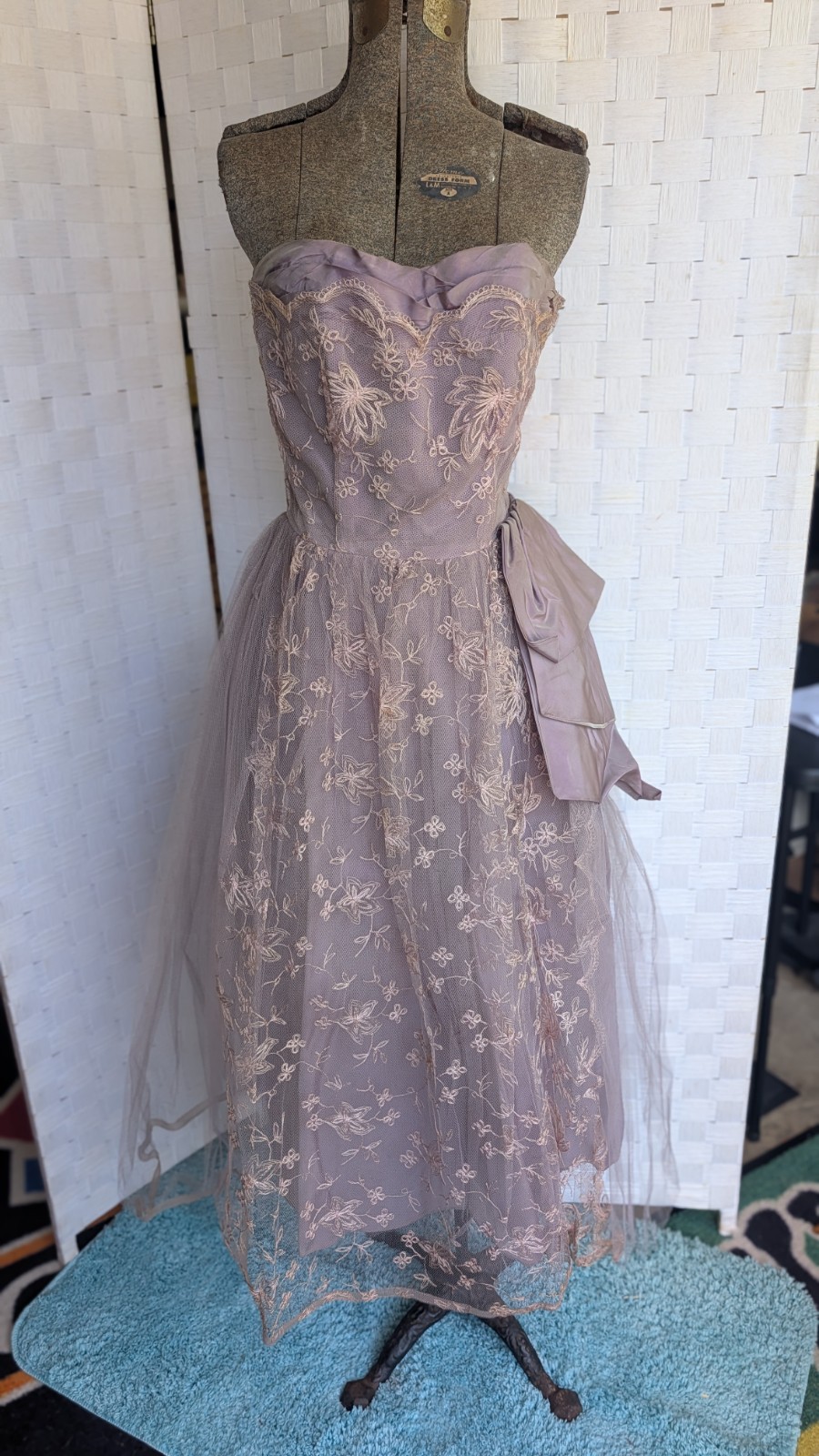 Vintage 1950s Prom Dress Lilac Net Lace Fit And Flare