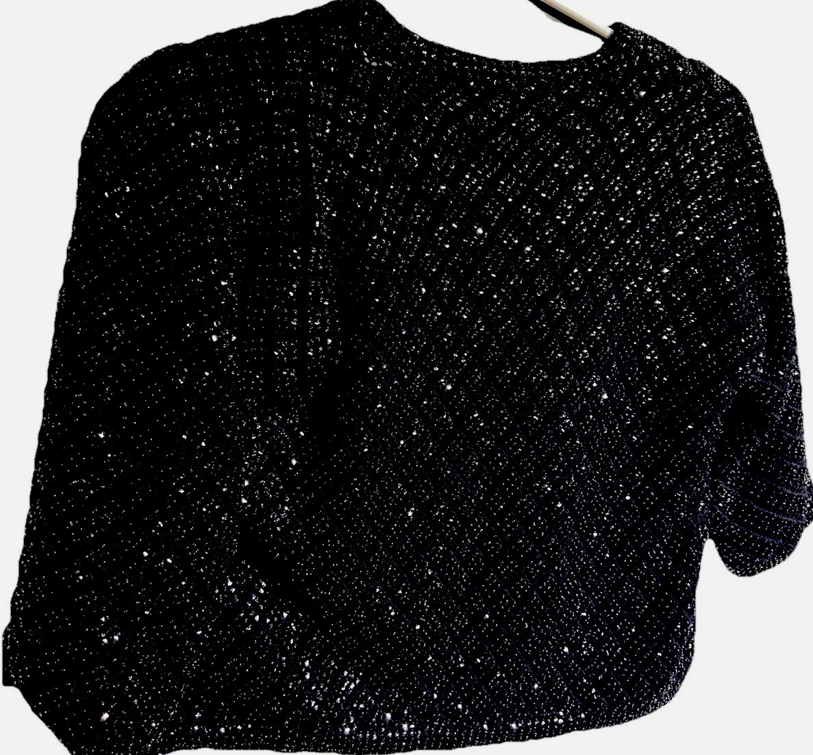 Cardigan Black Sequins Knit Lambskin Womens MILES Small 17” Vintage