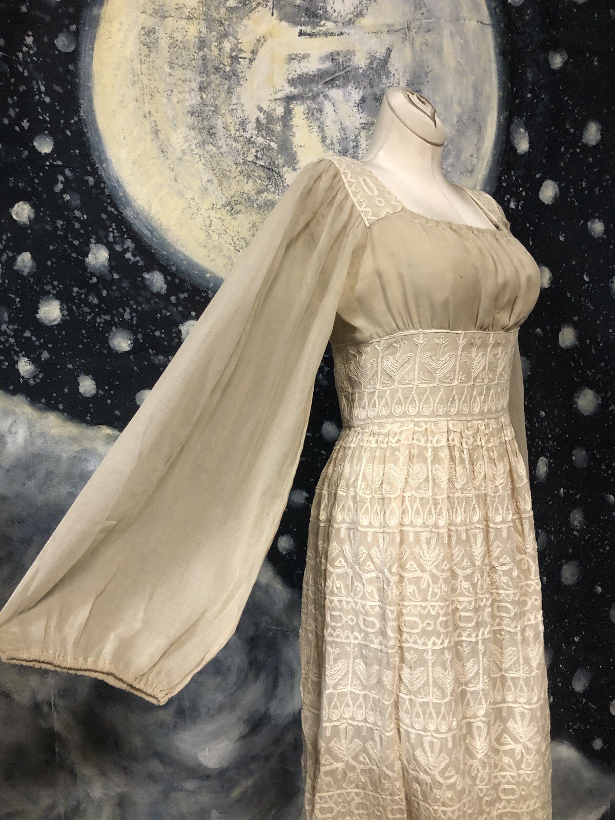 Vintage Candi Jones 70s Thick Embroidered Renaissance Faire Maxi Peasant Dress