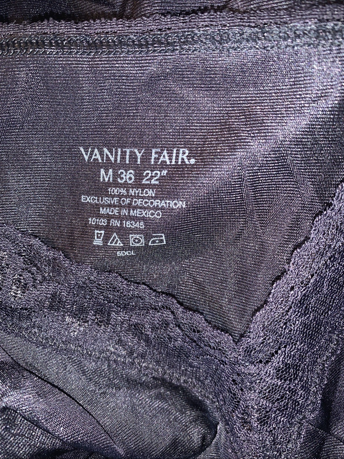 VANITY FAIR Full Slip Black Size 36 22” LONG Lace Bodice and Hem Vtg Adj. Sexy
