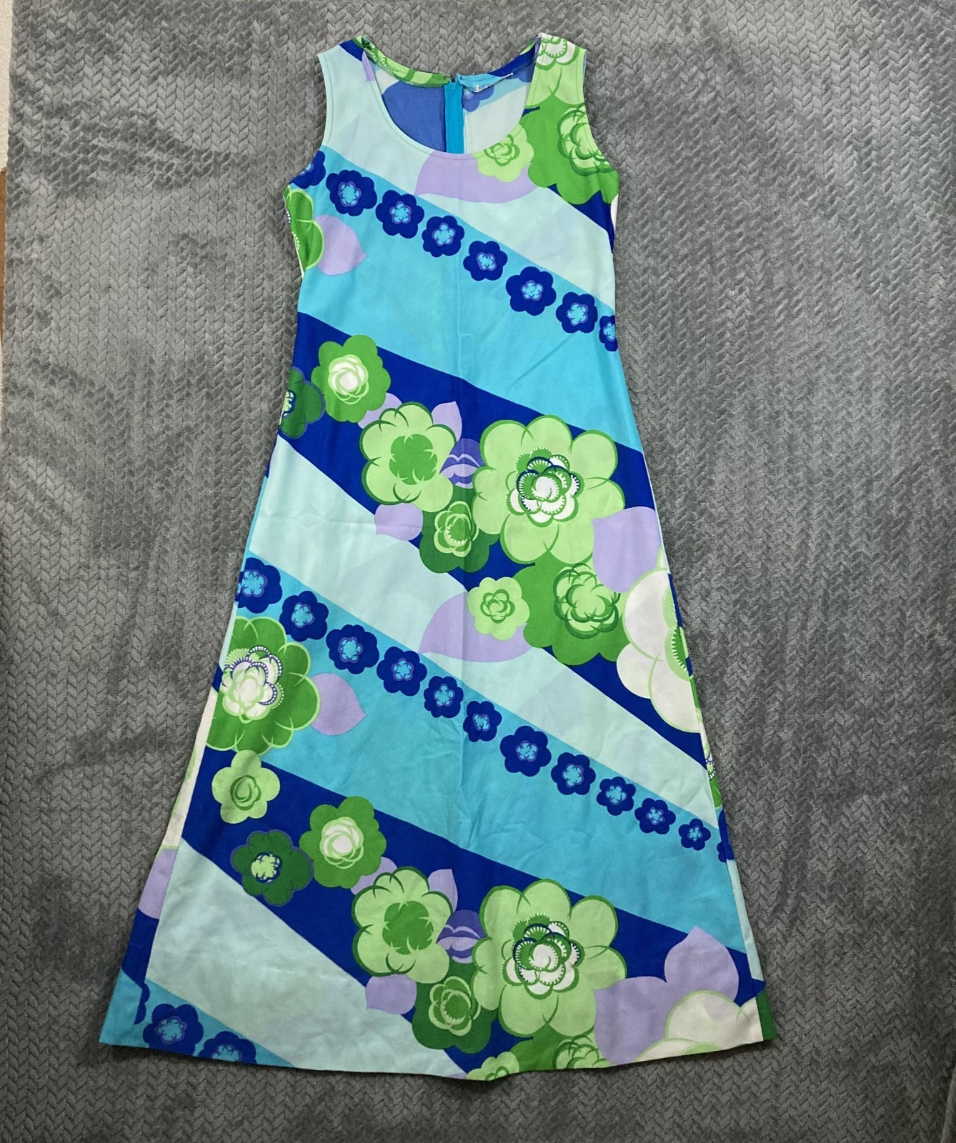 Vintage 70s Malihini Hawaiian Maxi Dress Women&rsquo;s L Blue Green A-Line Aloha Rare