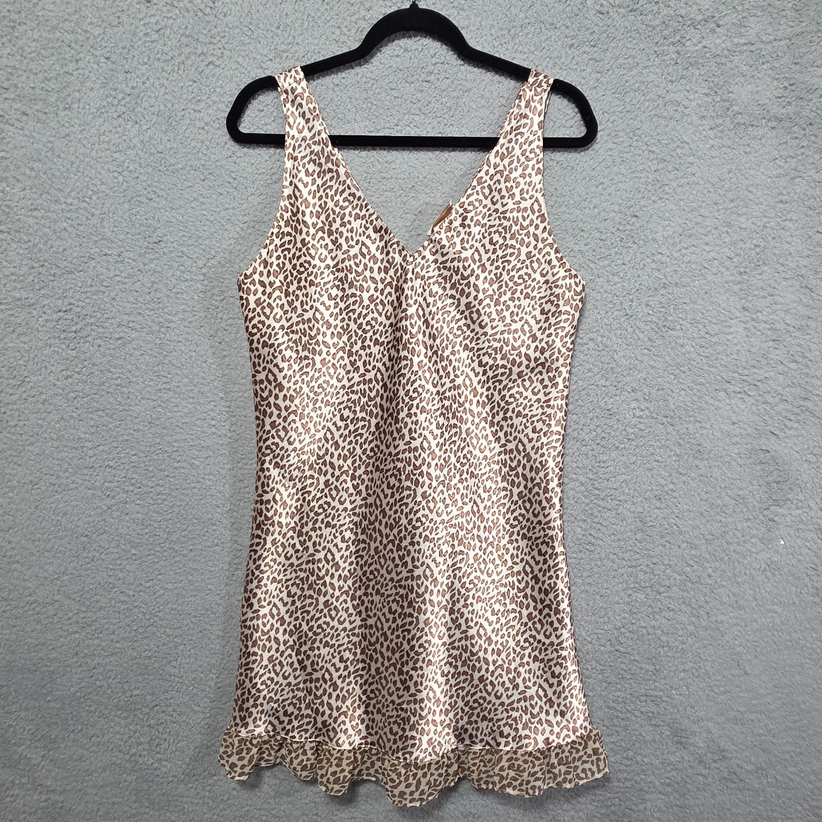 VTG 80&rsquo;s INNER MOST Satin Style Ruffle Trim Chemise Nightgown Animal Print Med