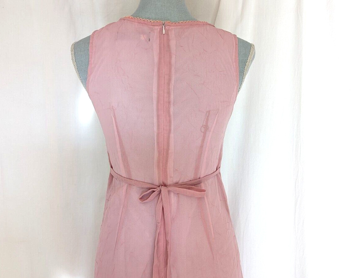 Feng Cai Peachy Pink Sheer 2 layer Short Sleeve Lace round neck Dress M L P2