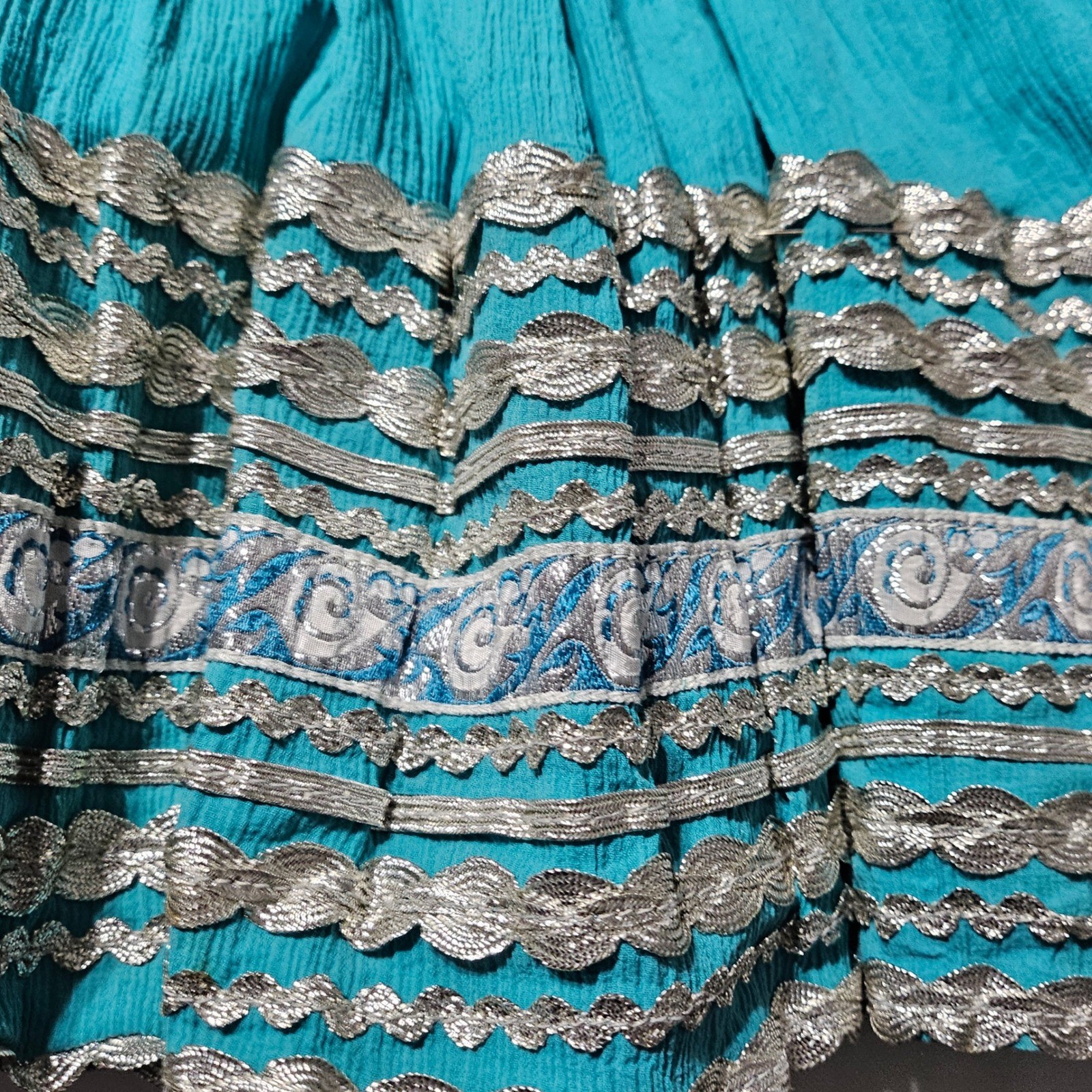 Vintage Fayes Creation Patio Fashions Turquoise Silver Rickrack Skirt Set 2958
