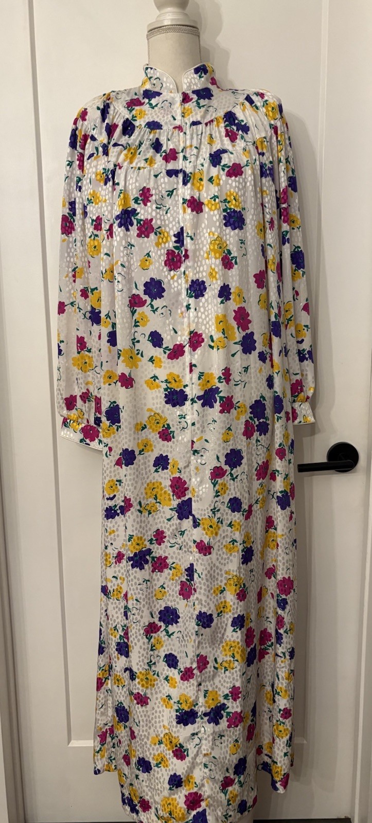 Women’s Vtg David Brown of California White/Floral House Dress Caftan Maxi Sz XS