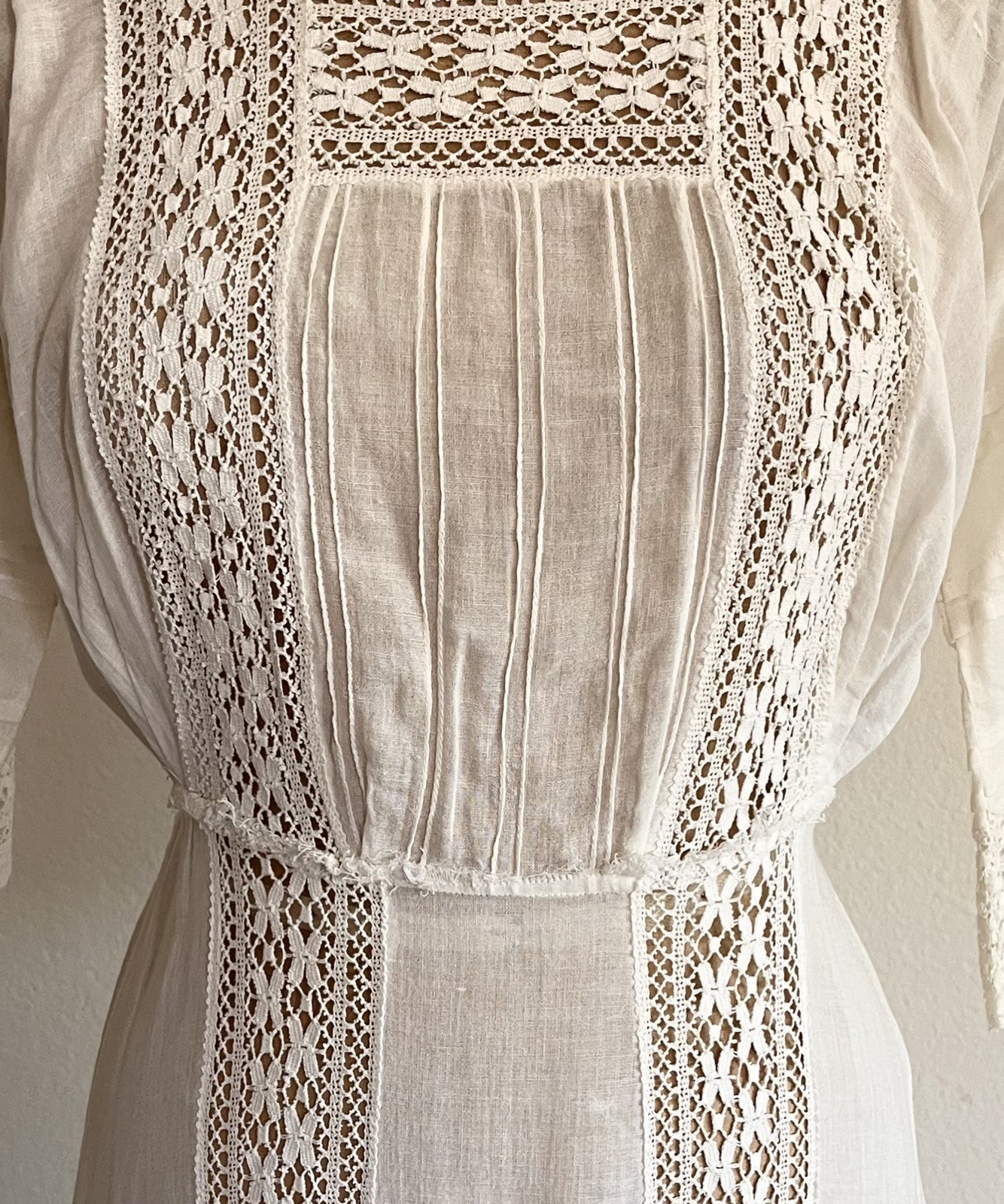 Antique Edwardian White Cotton Lawn Dress Tea Gown Wedding Dress Good Cond Small