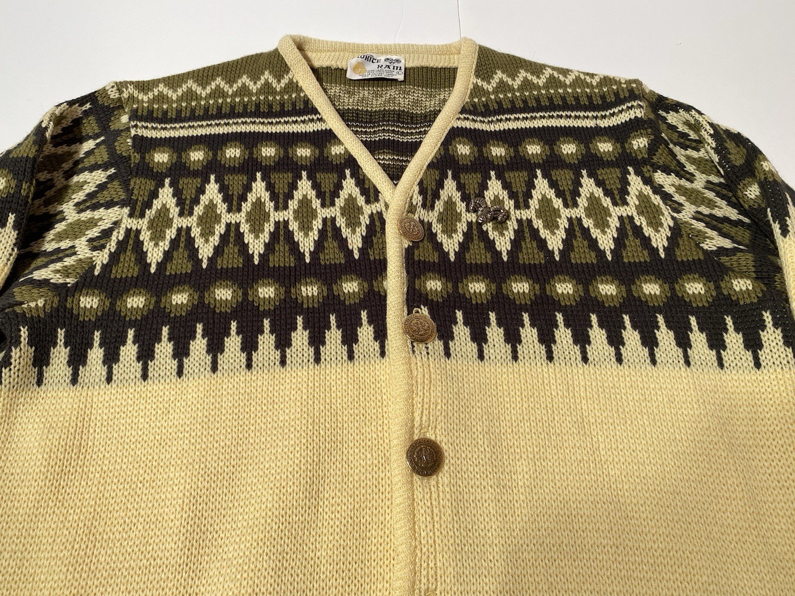 Vtg COHISE RAM 100% Virgin Wool Cardigan Sweater 1970s Canada Men’s Size Large