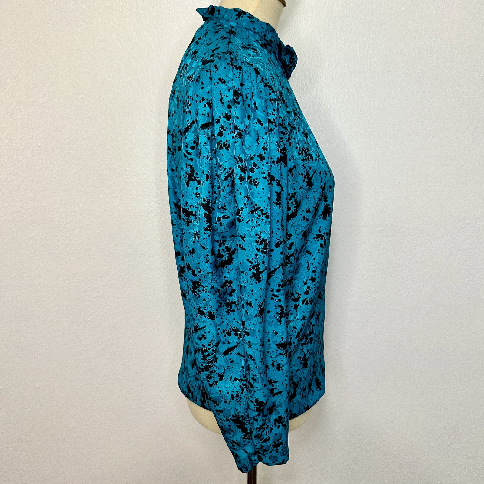 80s Blouse Teal and Black Abstract by Tess