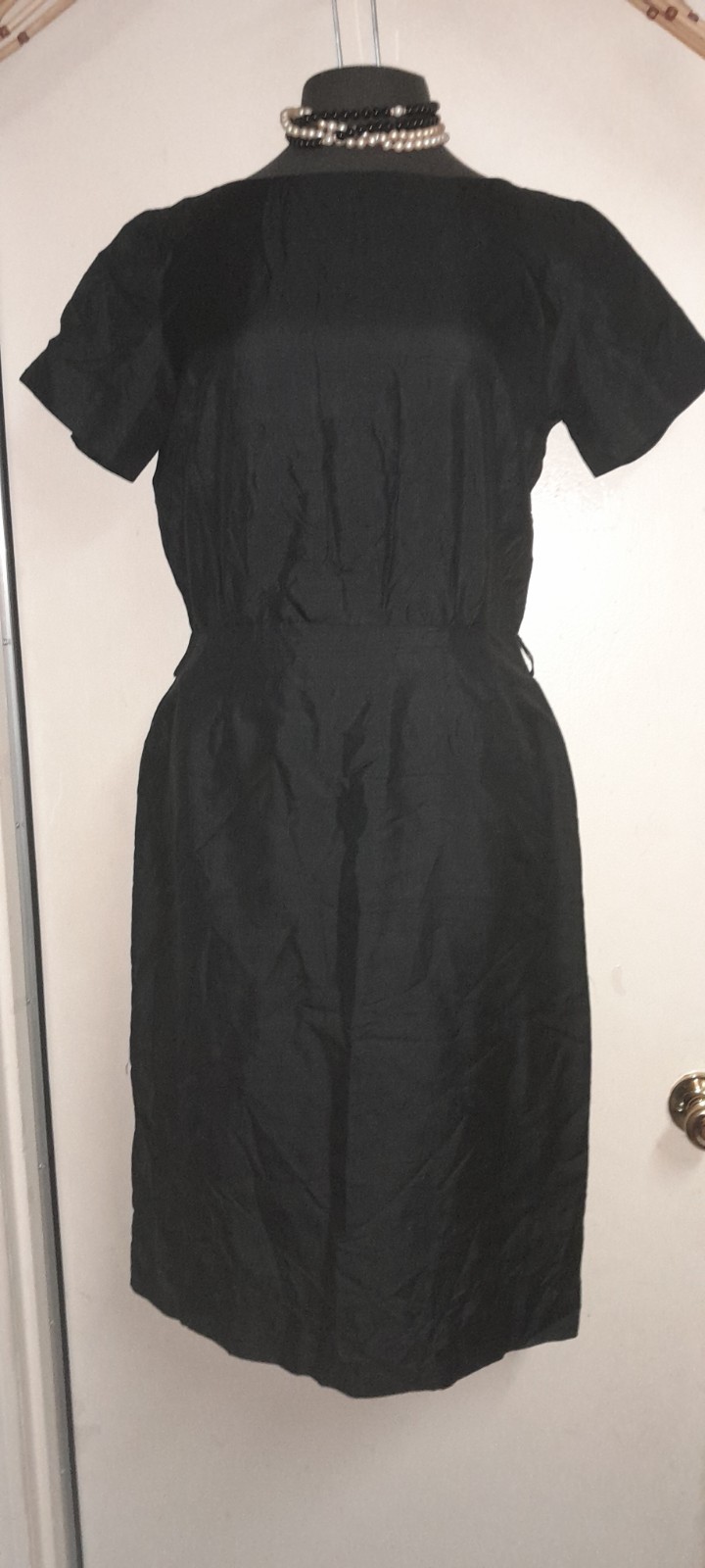 Vtg GALLANT 50s Raw Silk Classic Basic LBD Cocktail Pencil Pin Up M W30