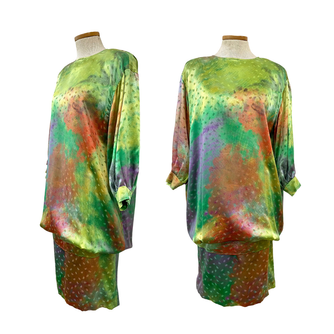 Vtg 80s Emanuel Ungaro Paris Designer Silk Floral Jacquard Pastel Party Dress